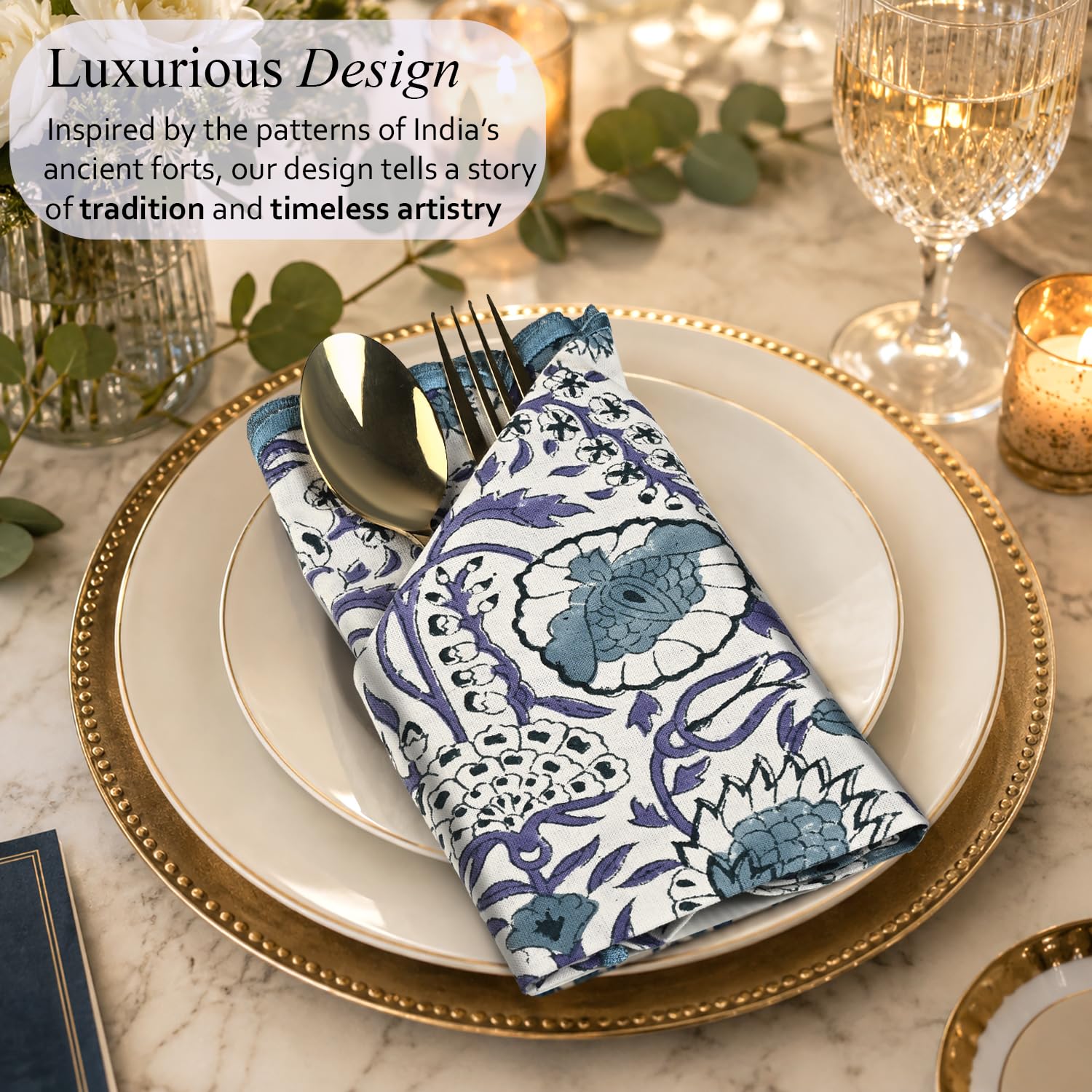 Cotton Embroidery Napkins - Indigo Blue