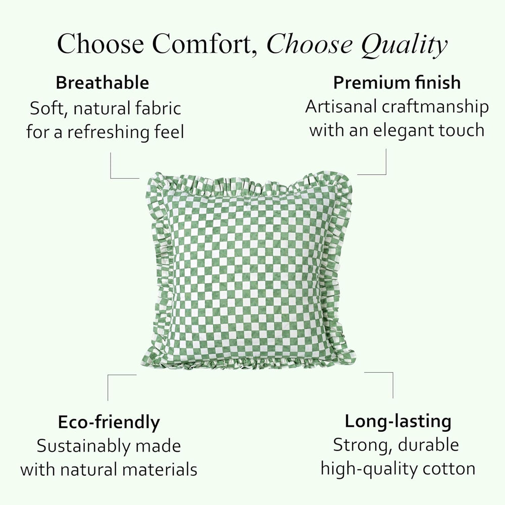 Ruffle Pillow Cover - Hunter Green Gingham
