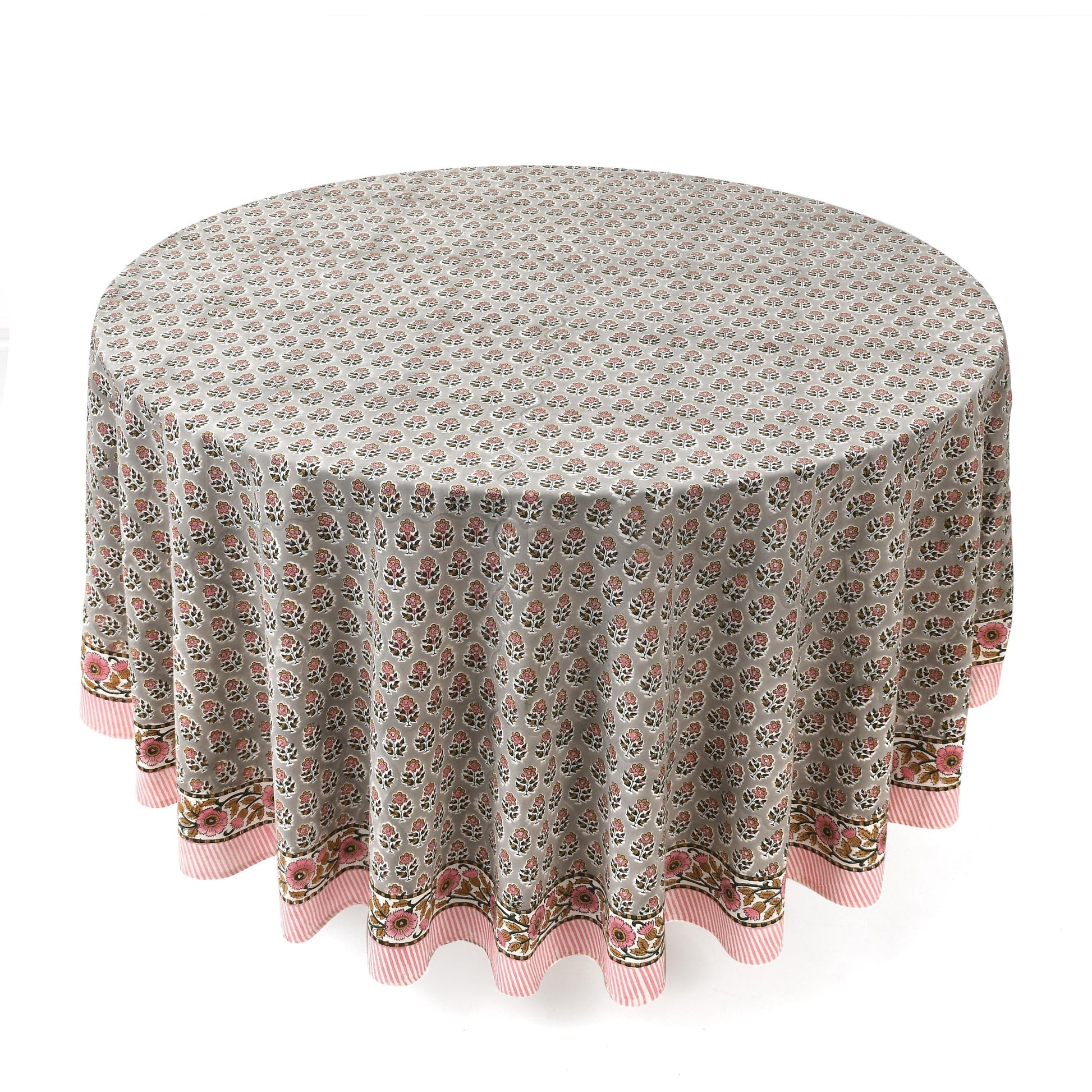 a round table with a pink border around it