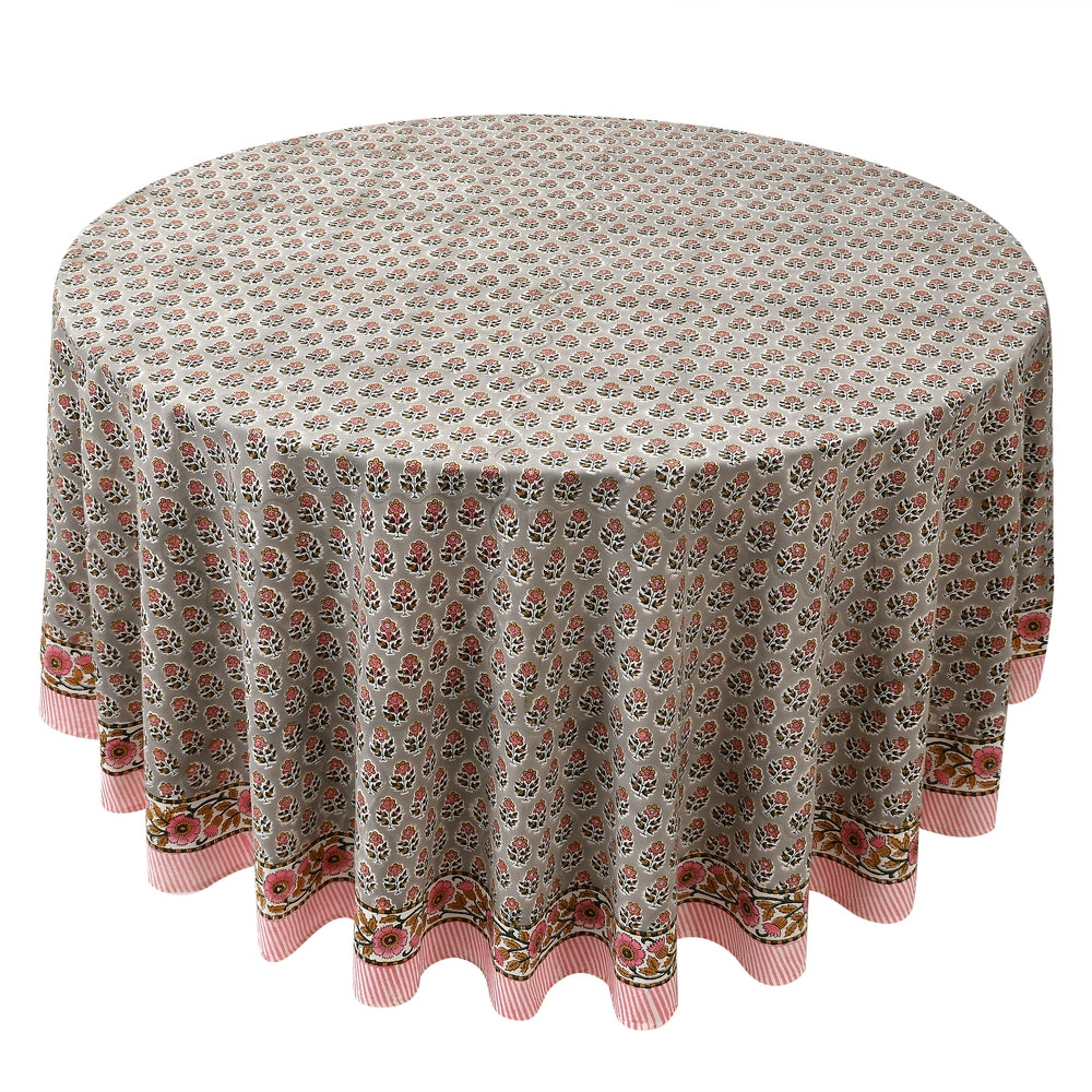 pink and gray floral indian 100% cotton breathable round tablecloth