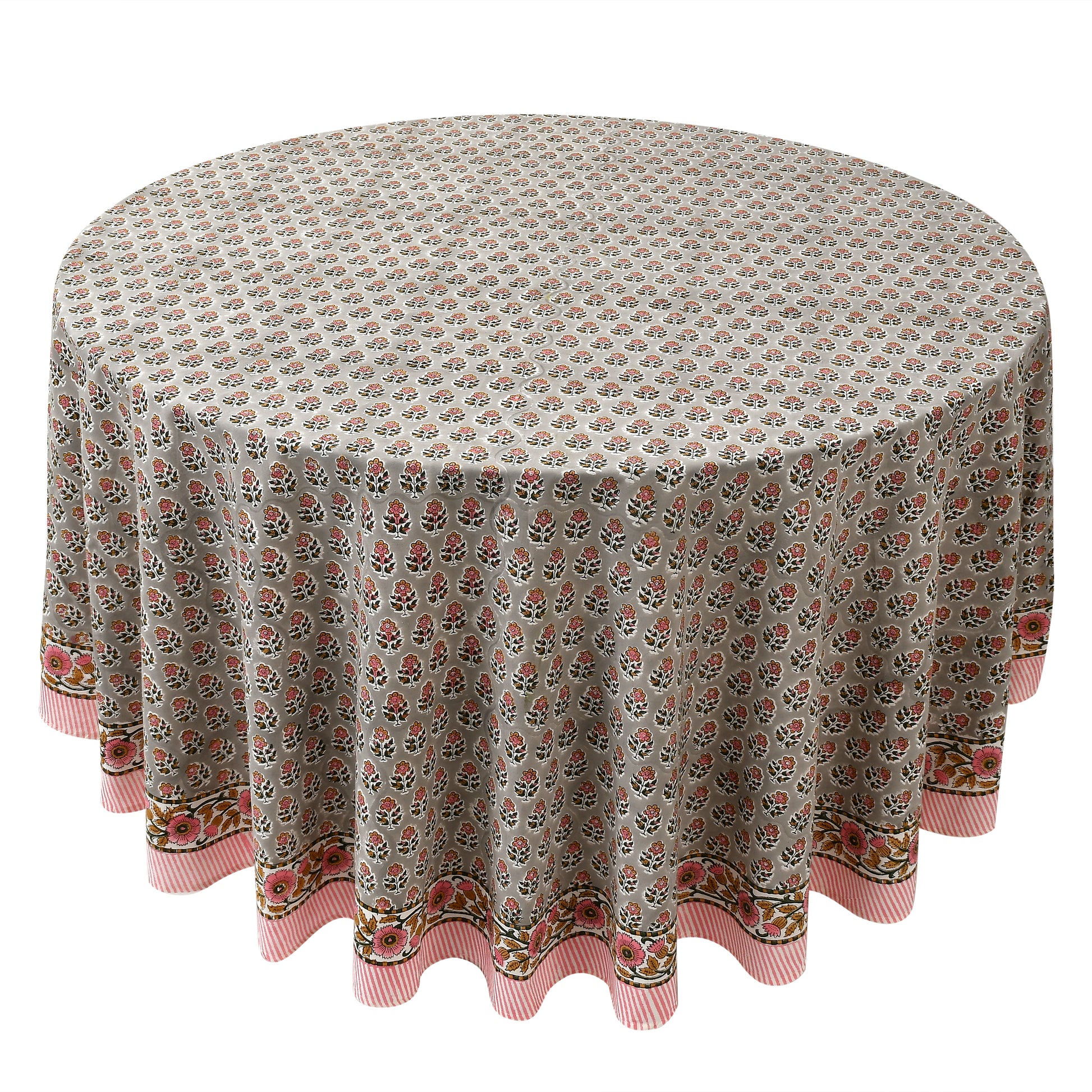 pink and gray floral indian 100% cotton breathable round tablecloth
