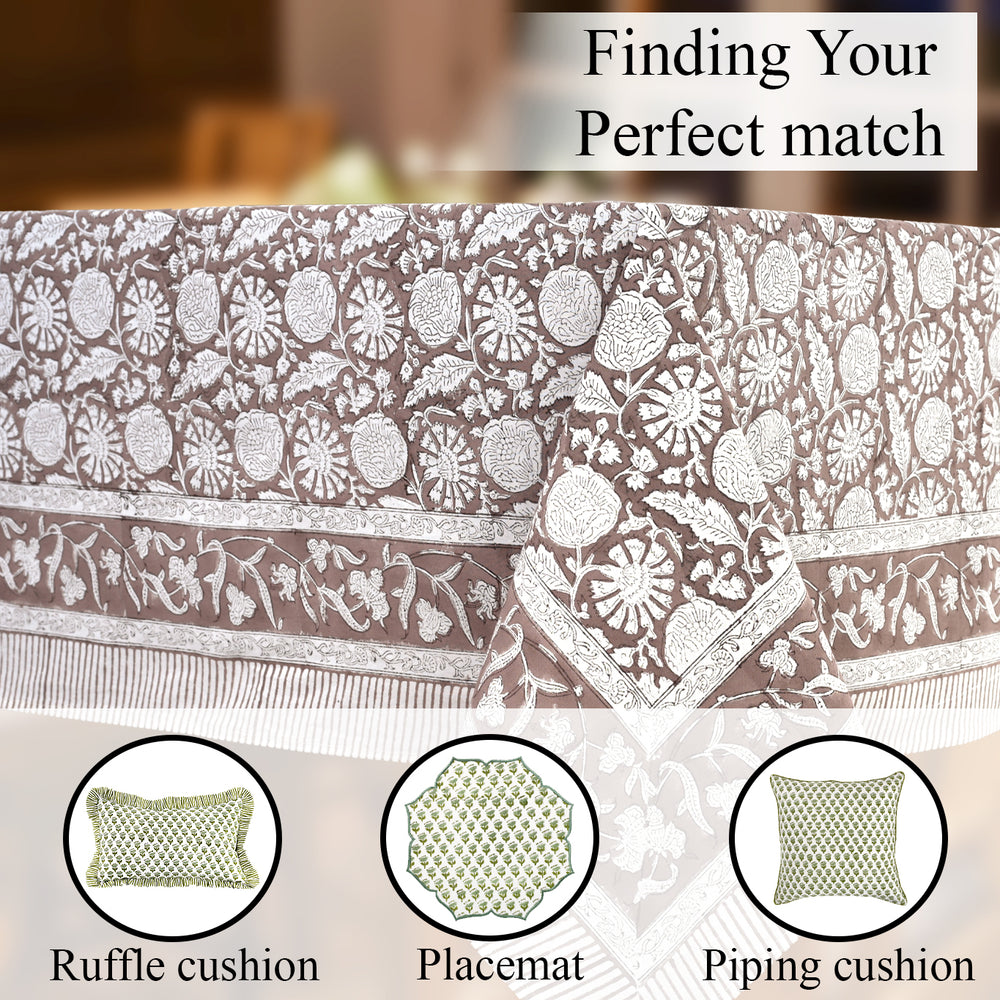 Cotton Block Print Tablecloth – Rustic Brown