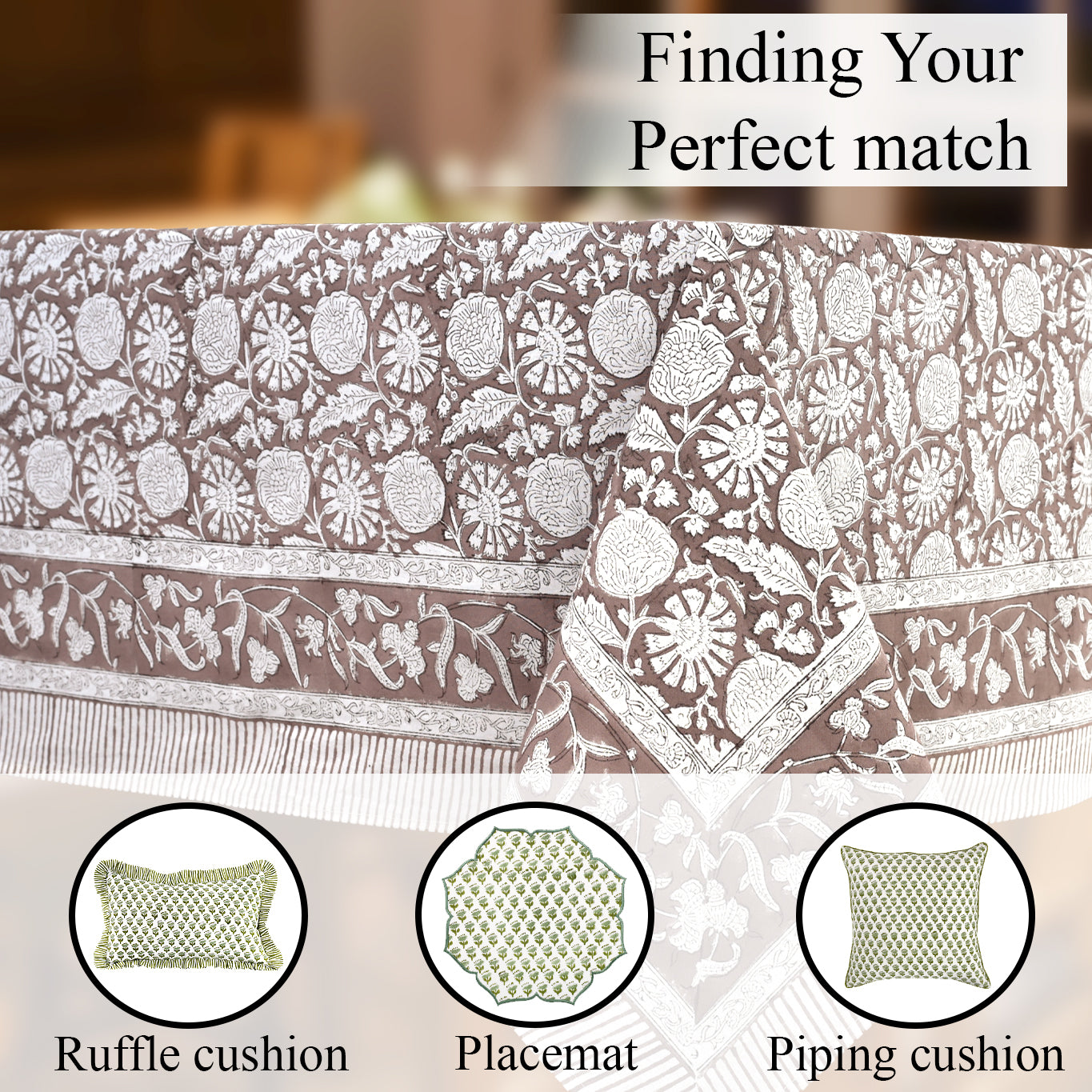 Cotton Block Print Tablecloth – Rustic Brown