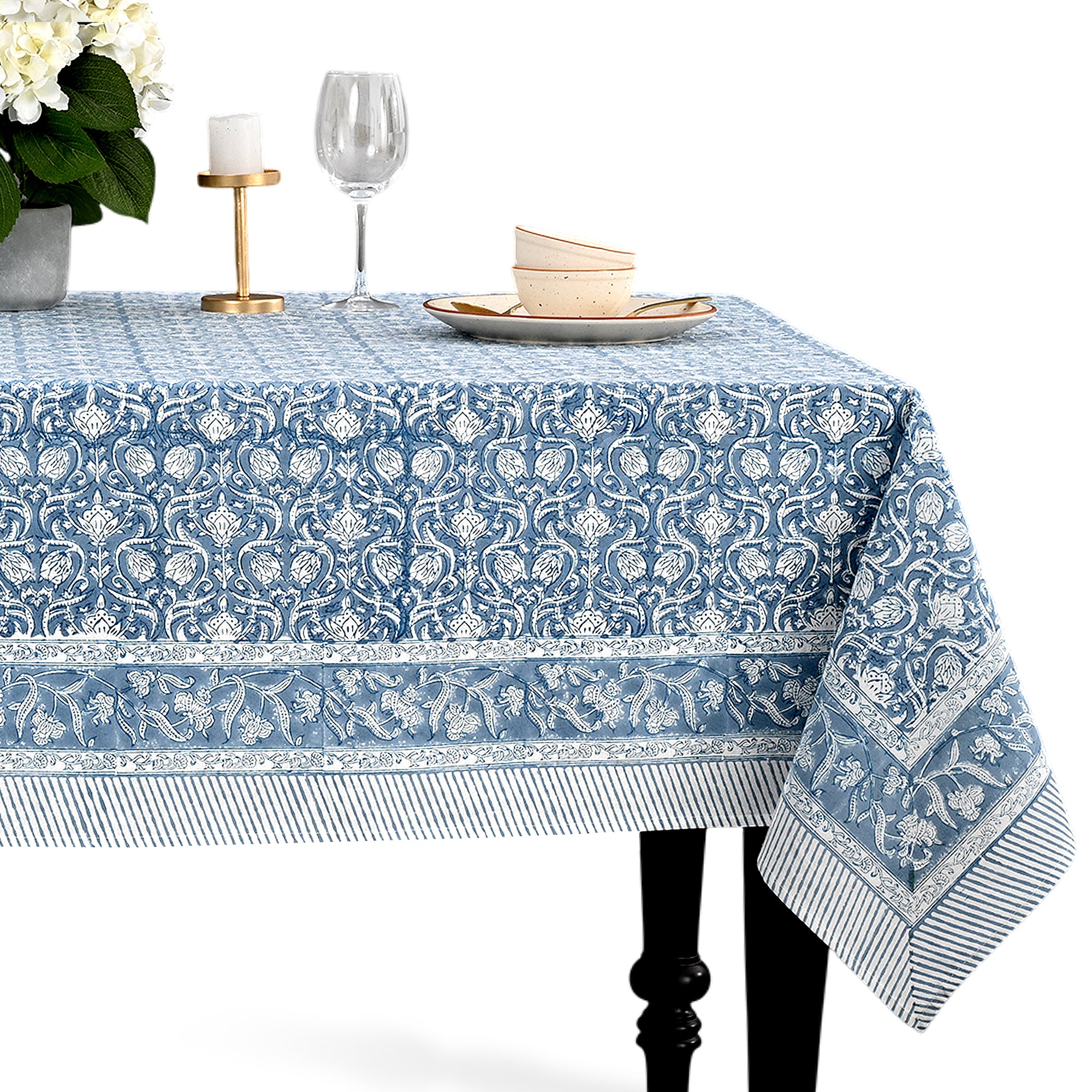 Cotton Block Print Tablecloth – Azure Regal