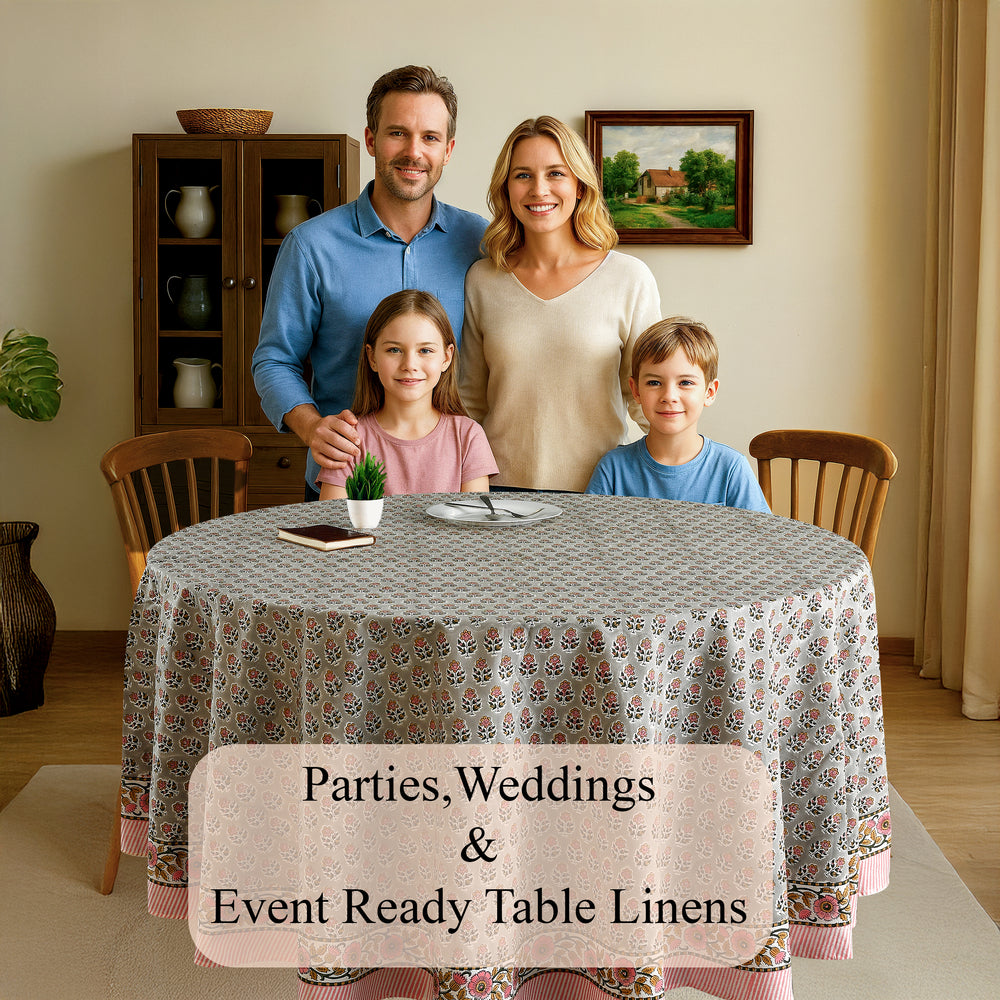pink and gray floral indian 100% cotton breathable round tablecloth