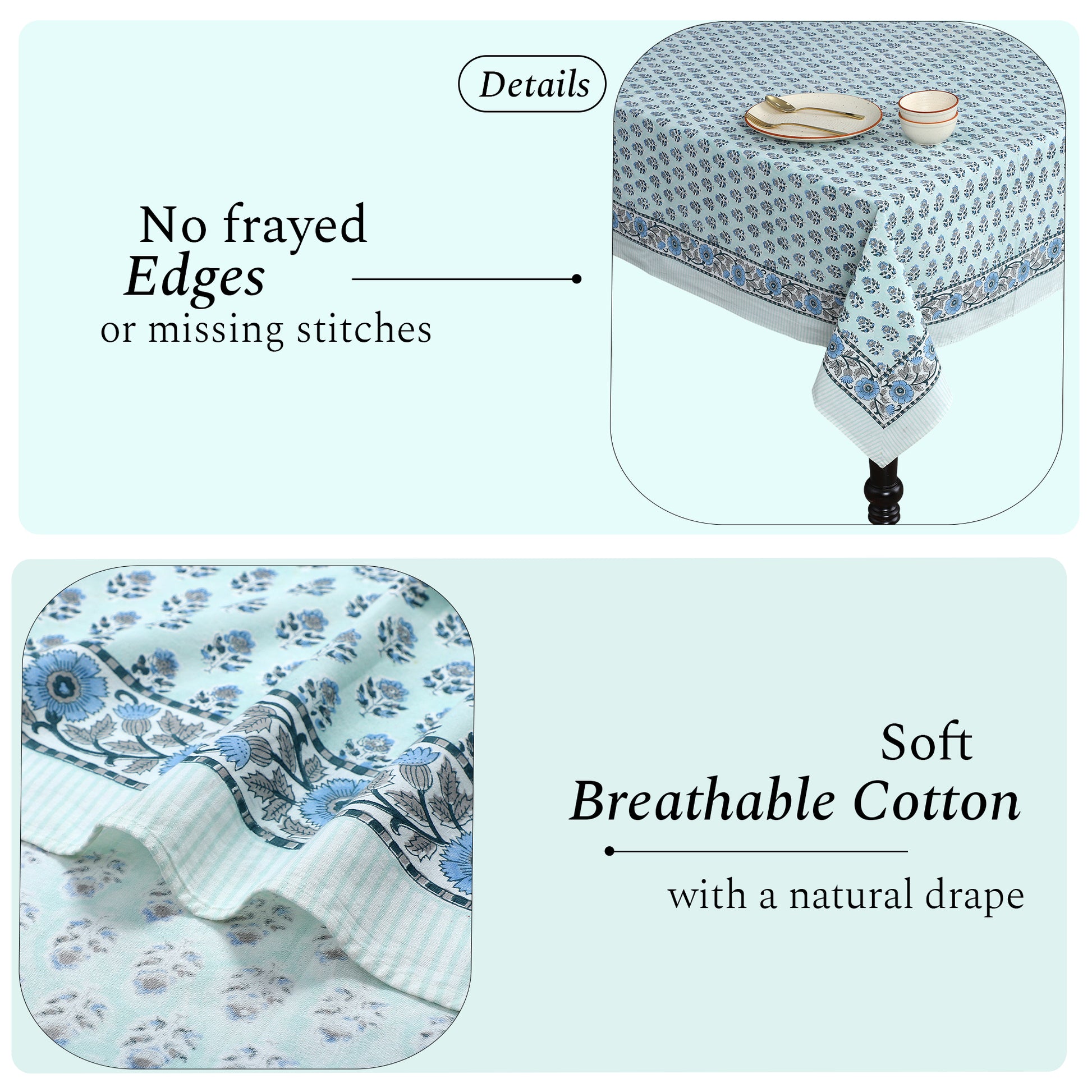 blue floral 100% cotton tablecloth
