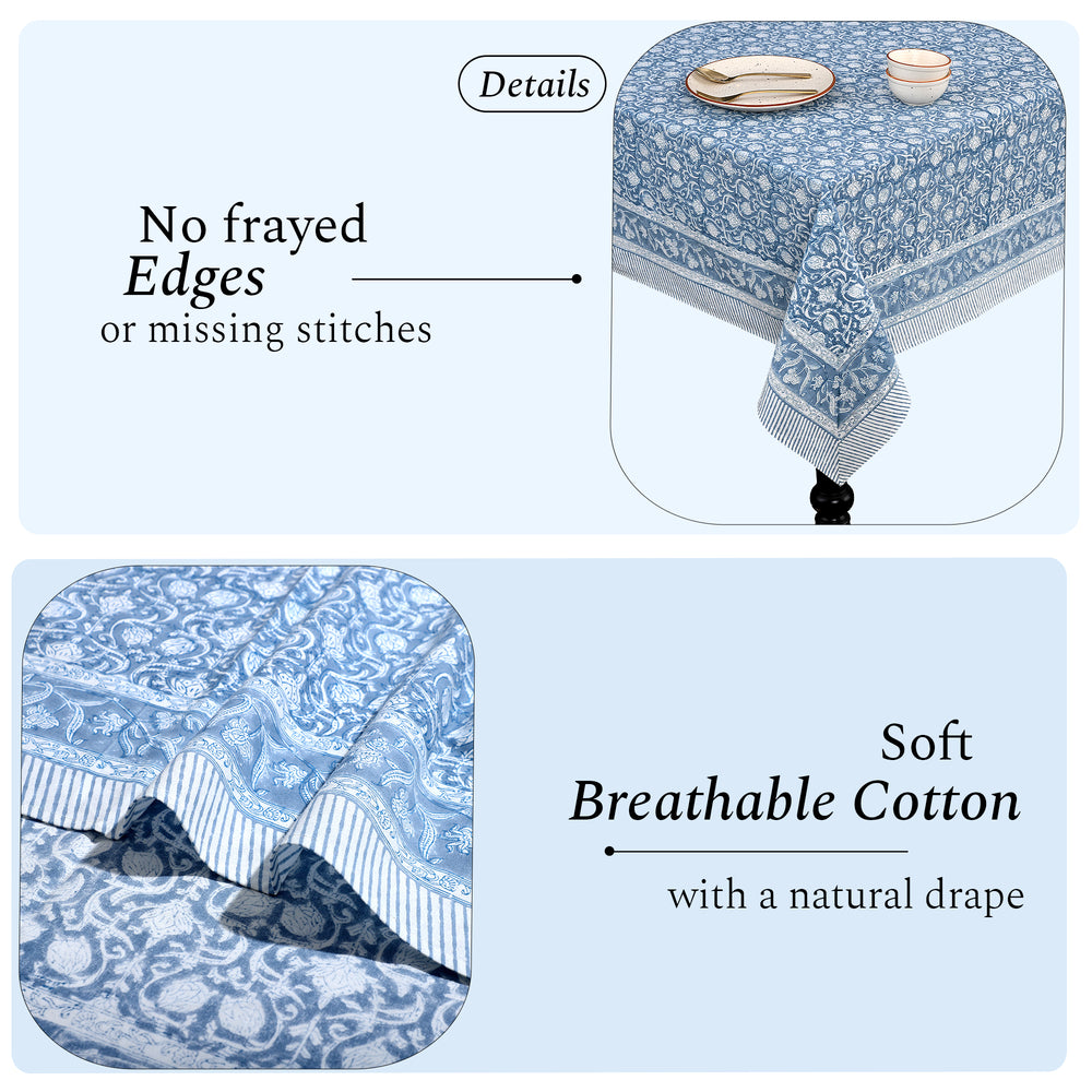 Cotton Block Print Tablecloth – Azure Regal
