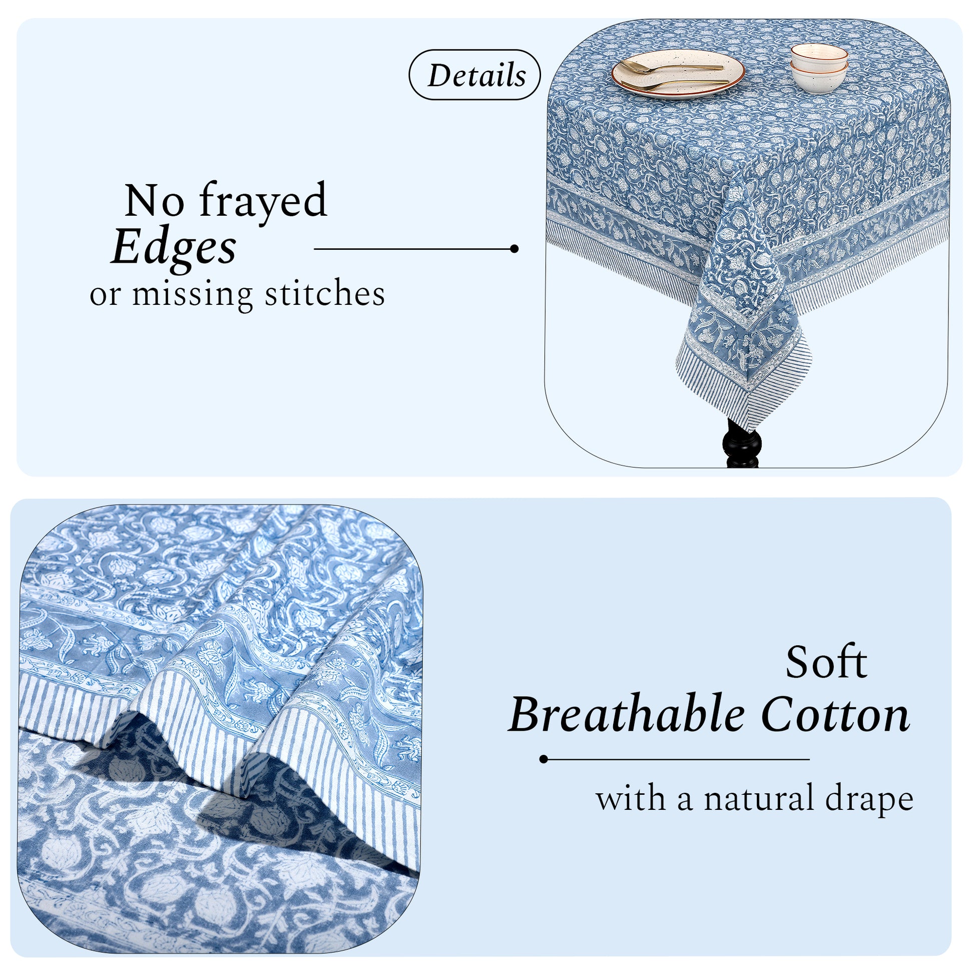 Cotton Block Print Tablecloth – Azure Regal