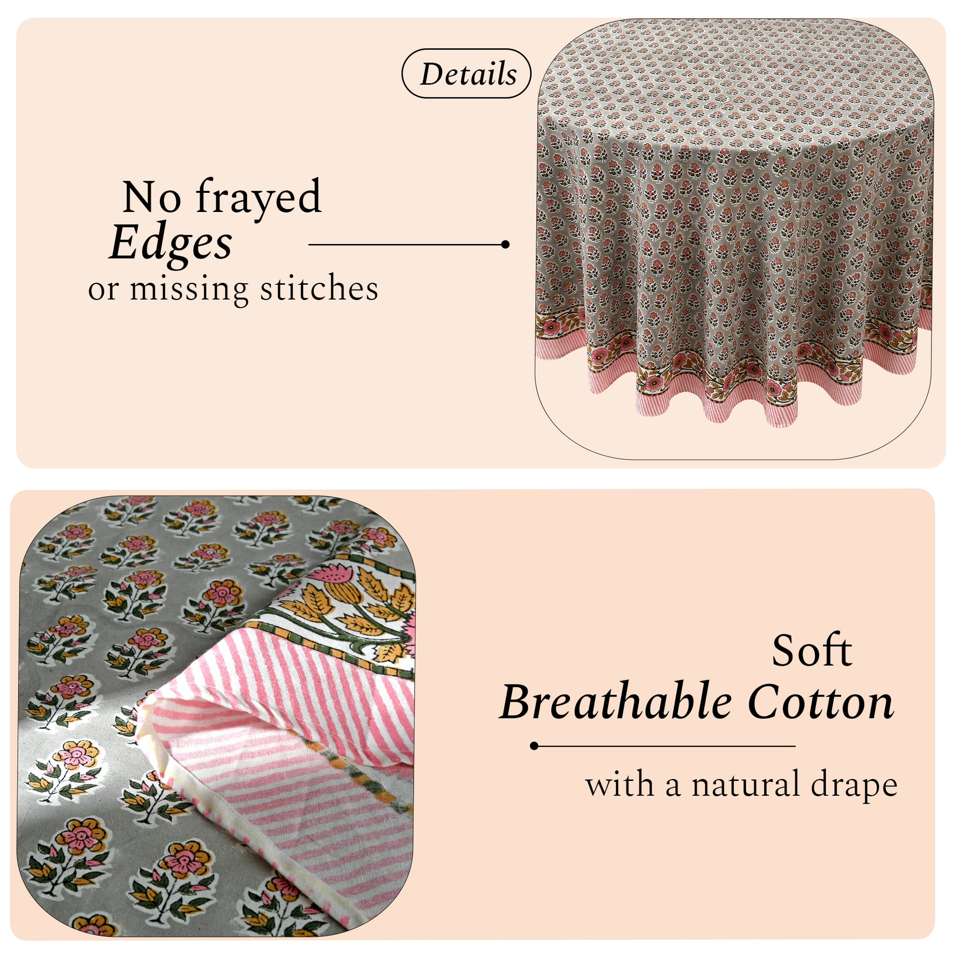 pink and gray floral indian 100% cotton breathable round tablecloth
