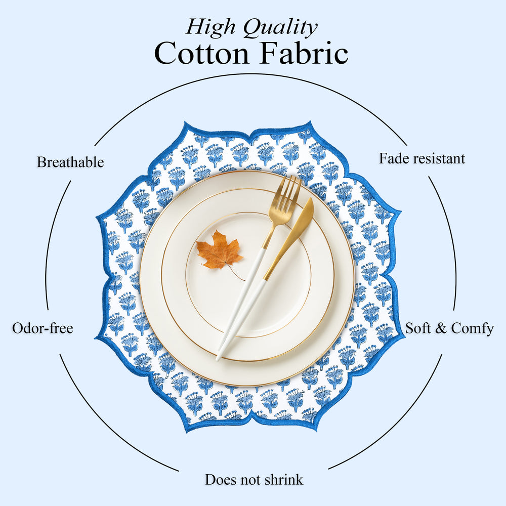 Soft blue placemat with intricate scalloped edges