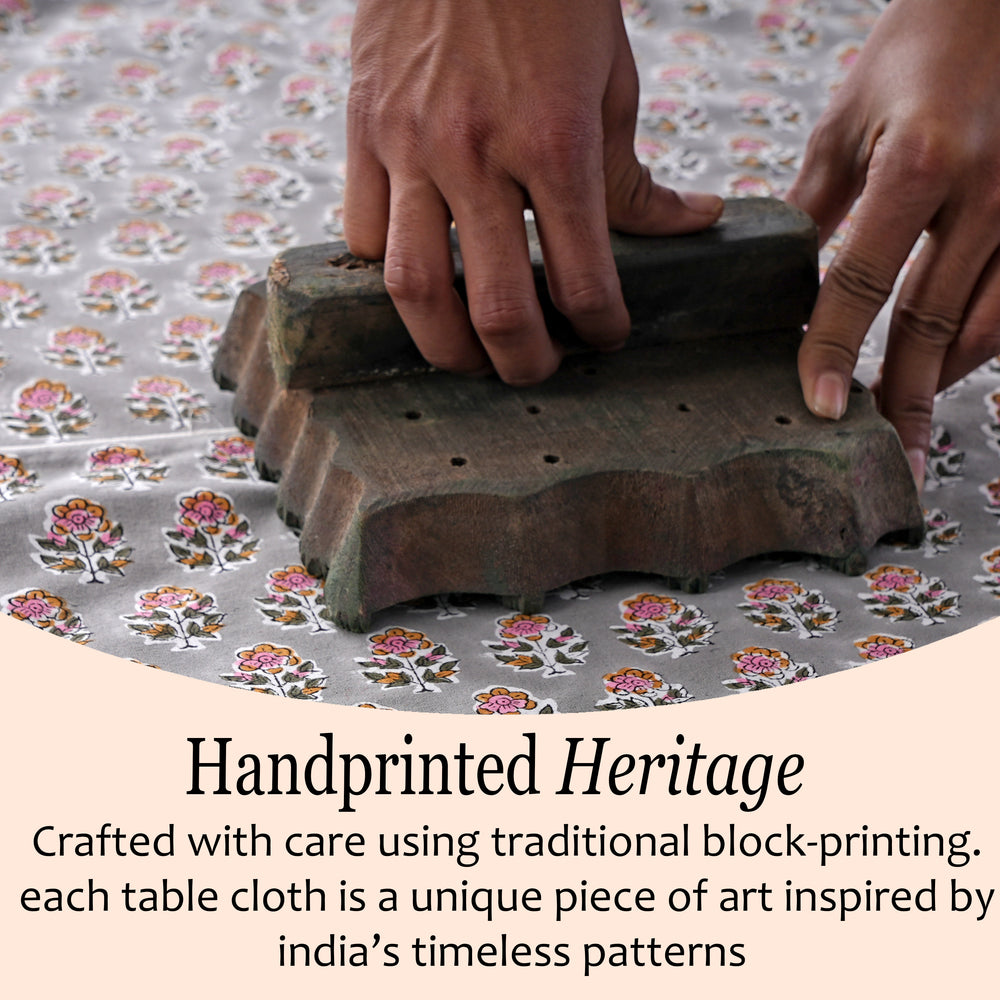 pink and gray floral indian 100% cotton breathable round tablecloth