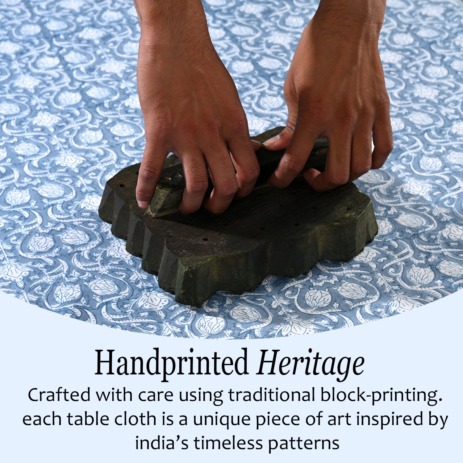 Cotton Block Print Tablecloth – Azure Regal