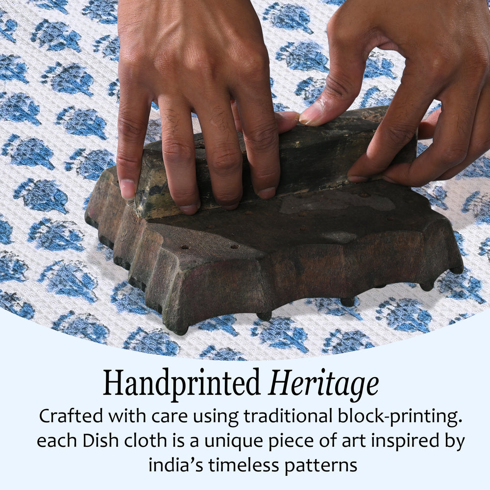 Hand Block Printed Waffle Kitchen Towels – Apatite Blue