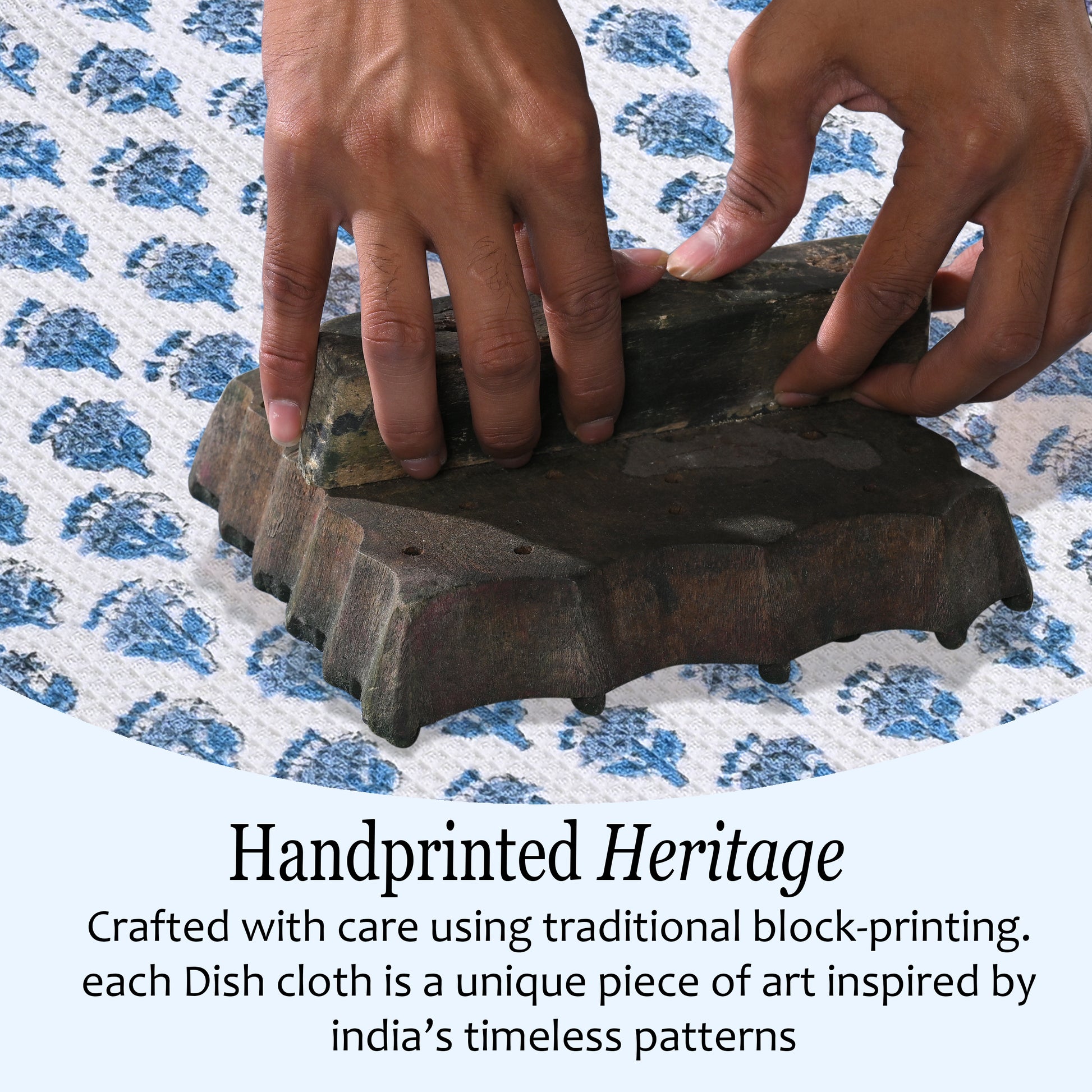 Hand Block Printed Waffle Kitchen Towels – Apatite Blue