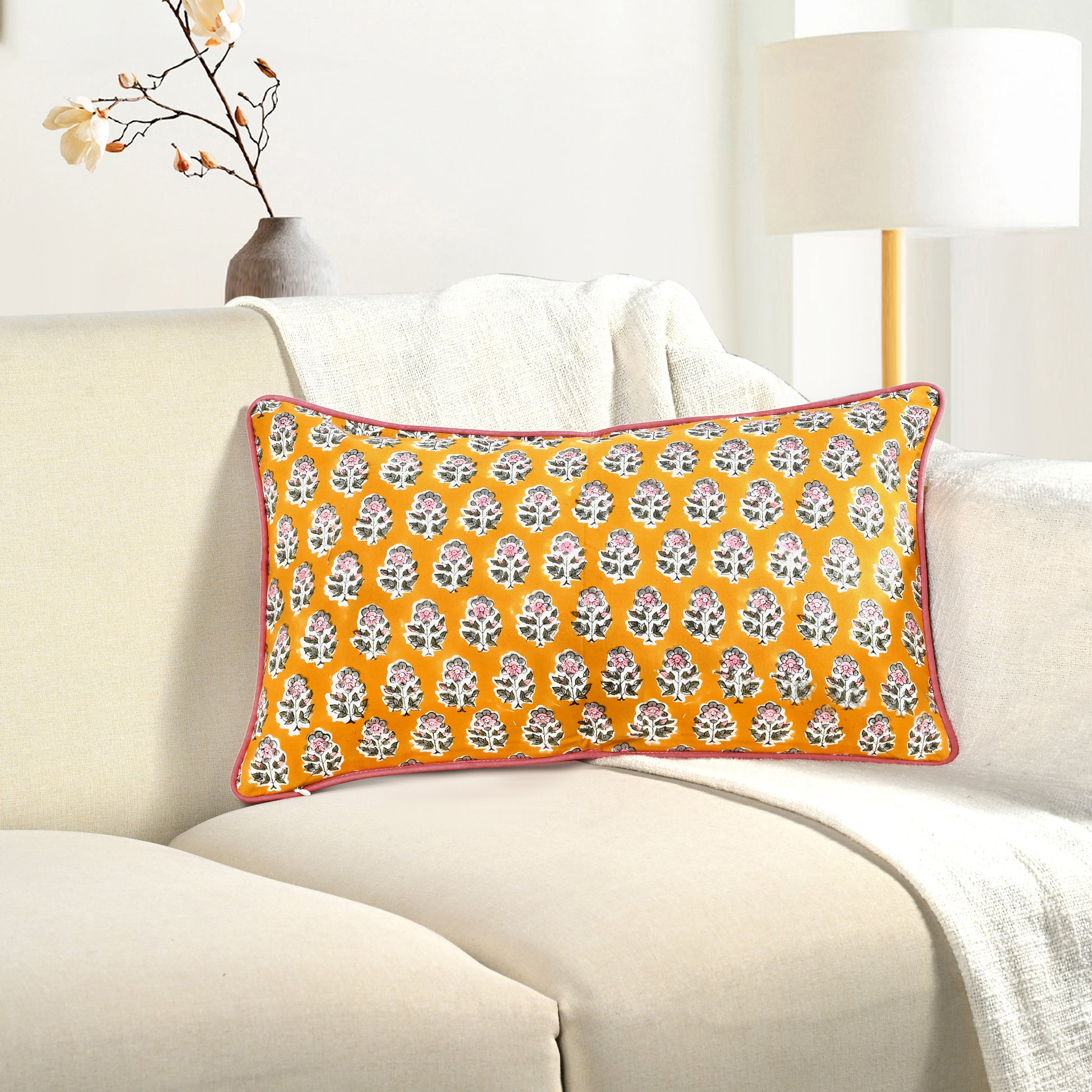 Piping Throw Pillow Covers - Yellow Citrine