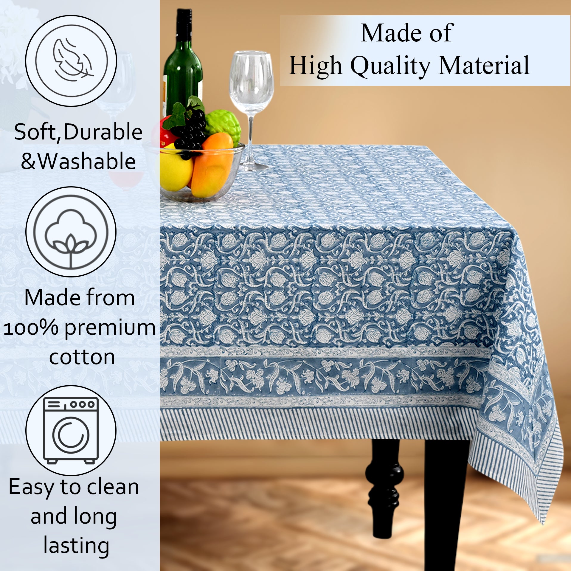 Cotton Block Print Tablecloth – Azure Regal