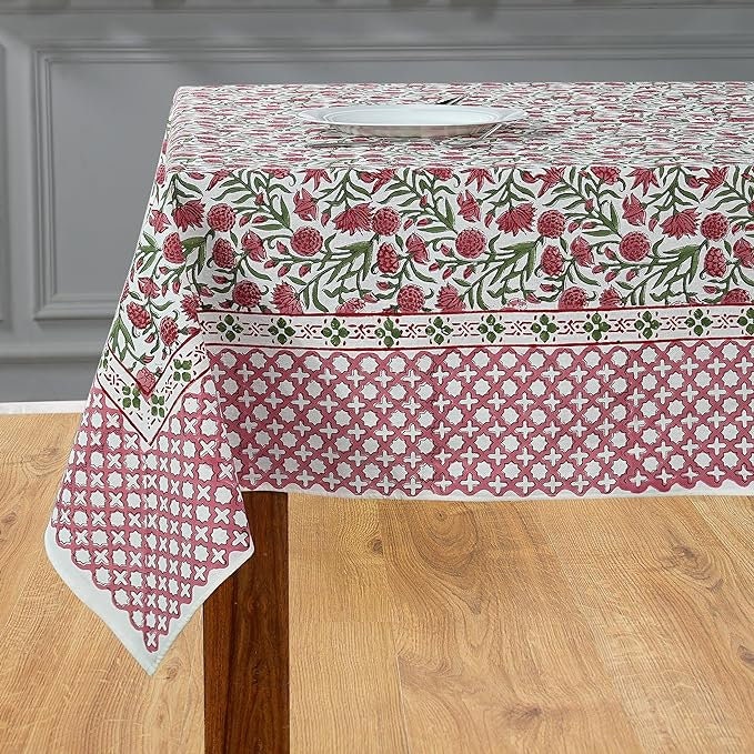 Red Garnet 100% Cotton Tablecloth on Farmhouse Table