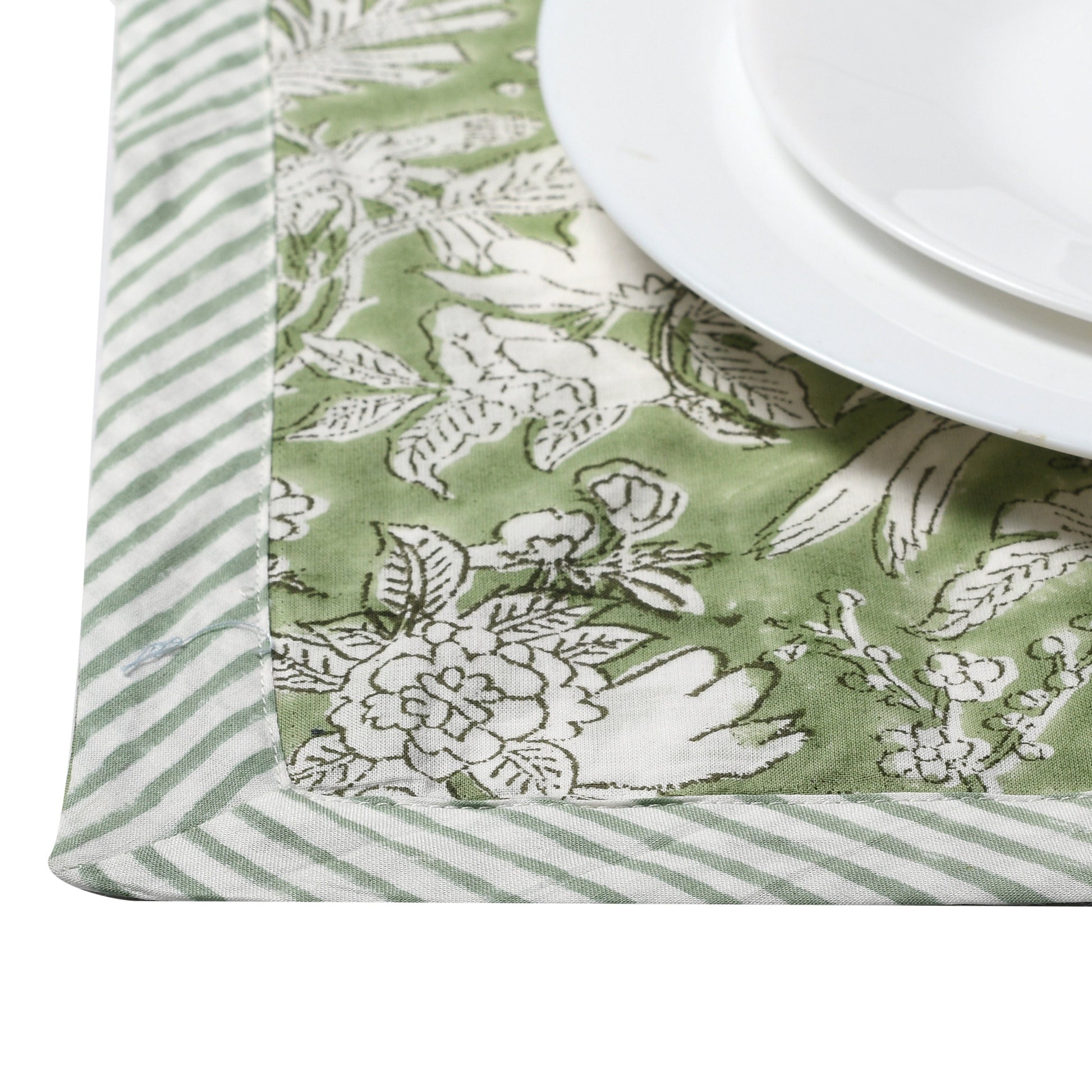 Table Mat,CPC Olive Green Placemat,Indian 100%Cotton Hand Block Printed Stripe Mat-Set of 4 for Party Wedding Gift Dinner Home Decor |14x20|