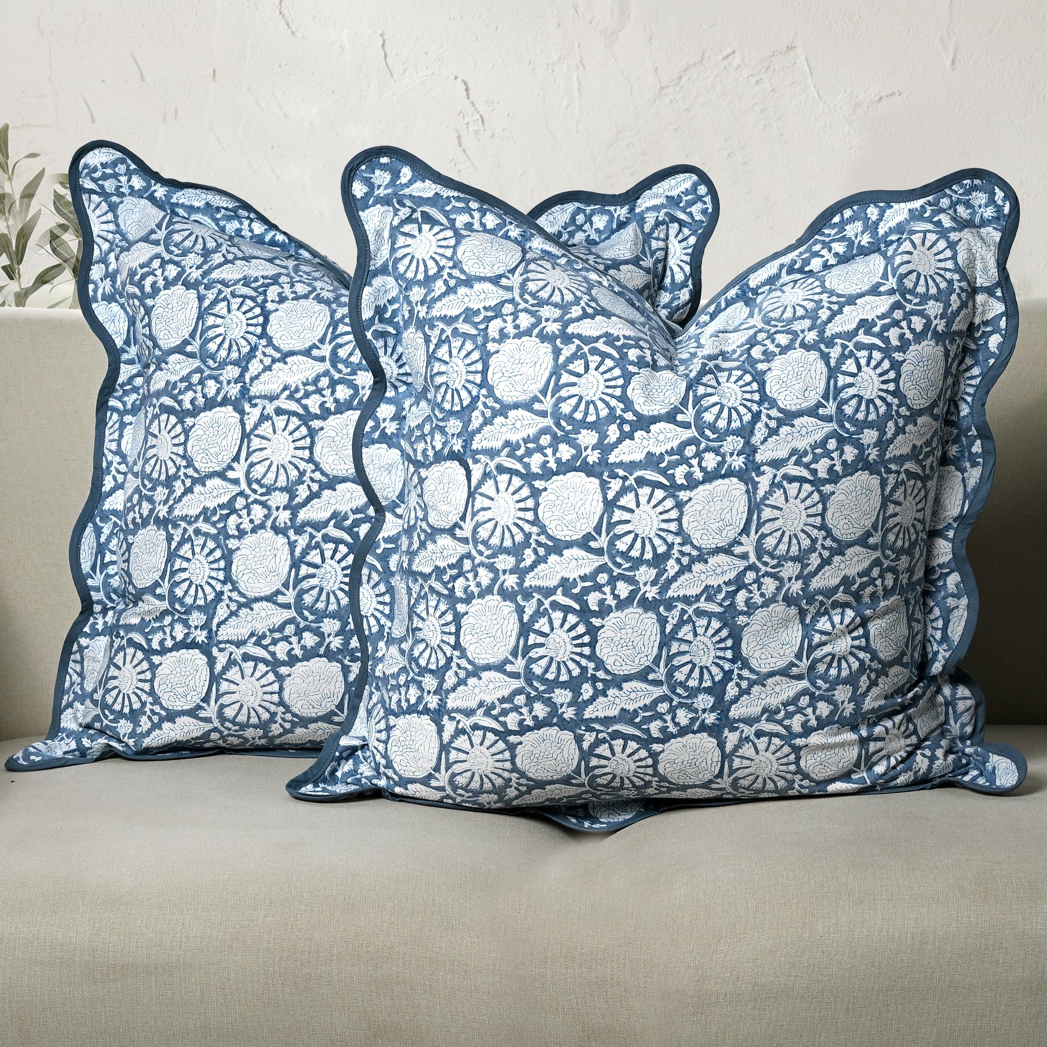 Scalloped Throw Pillow Covers - Blue Meadow