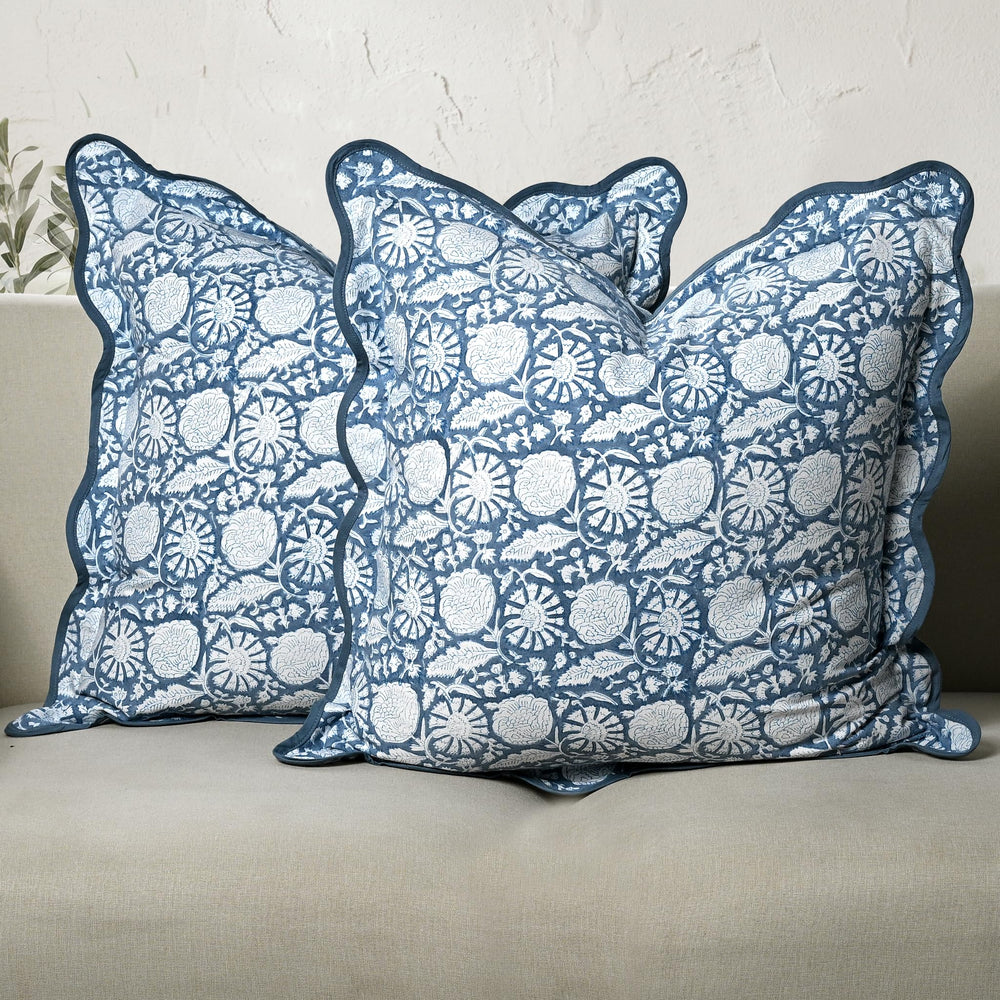Scalloped Throw Pillow Covers - Blue Meadow