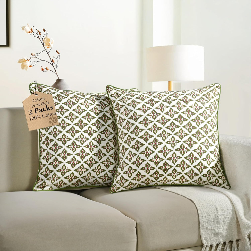 Pipping Pillow Cover - Farmhouse Verde Trellis
