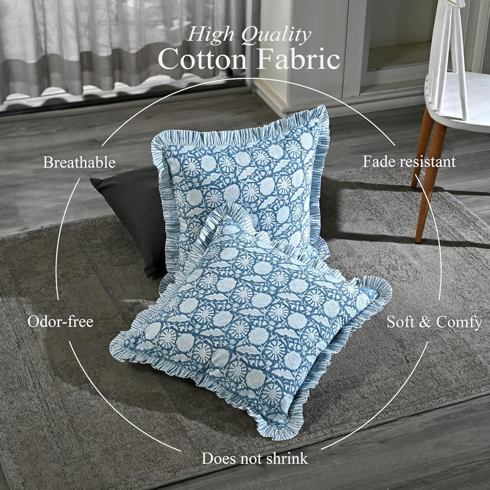 Ruffle Pillow Cover - Blue Meadow
