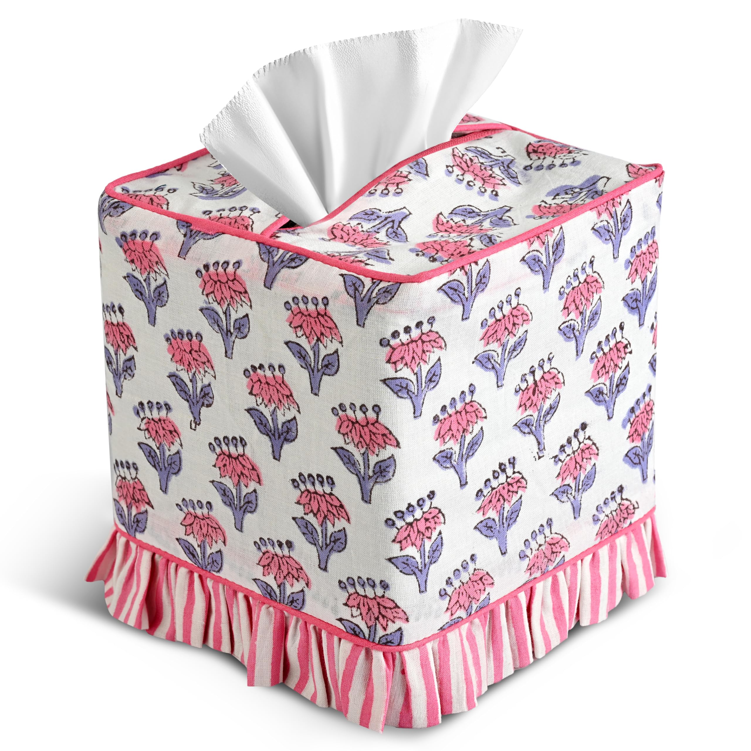 Cotton Ruffle Tissue Box Cover - Pink Sapphire