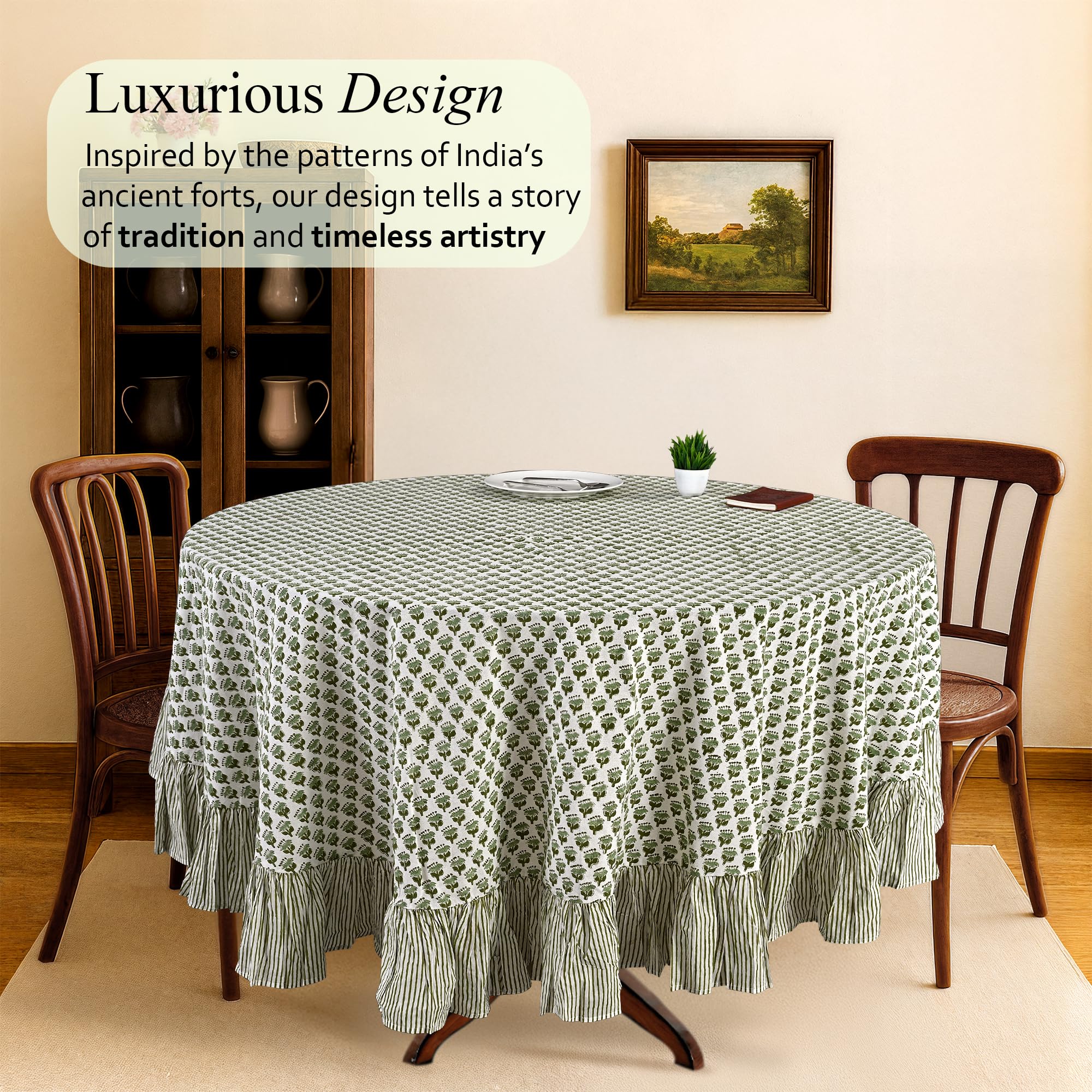 Cotton Ruffle Round Tablecloth - Emerald Green