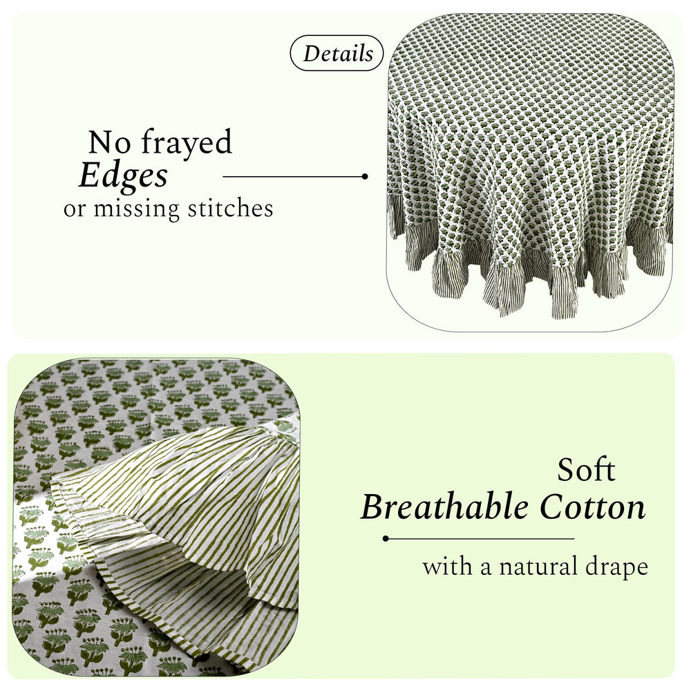 Cotton Ruffle Round Tablecloth - Emerald Green
