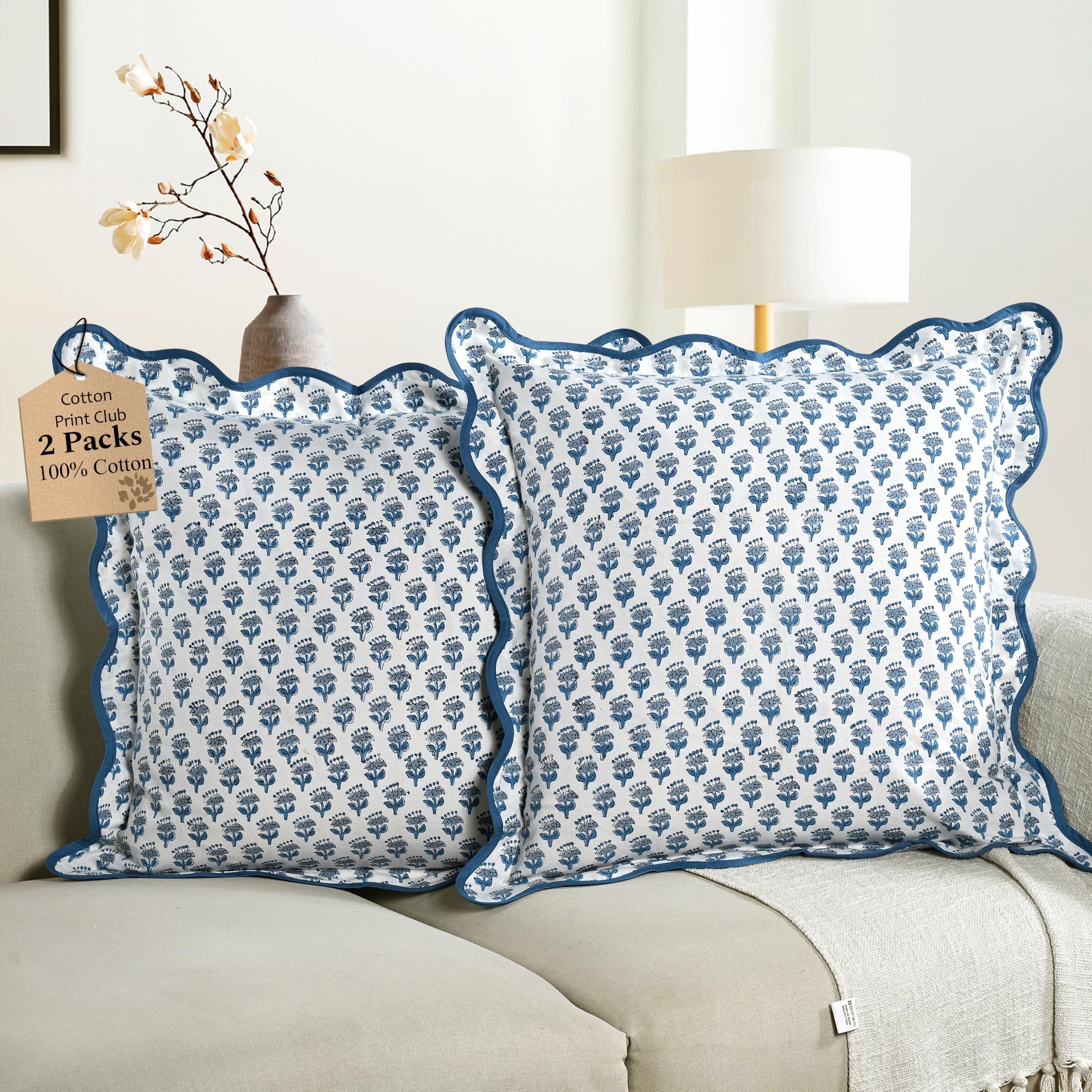 Scalloped Throw Pillow Covers - Apatite Blue
