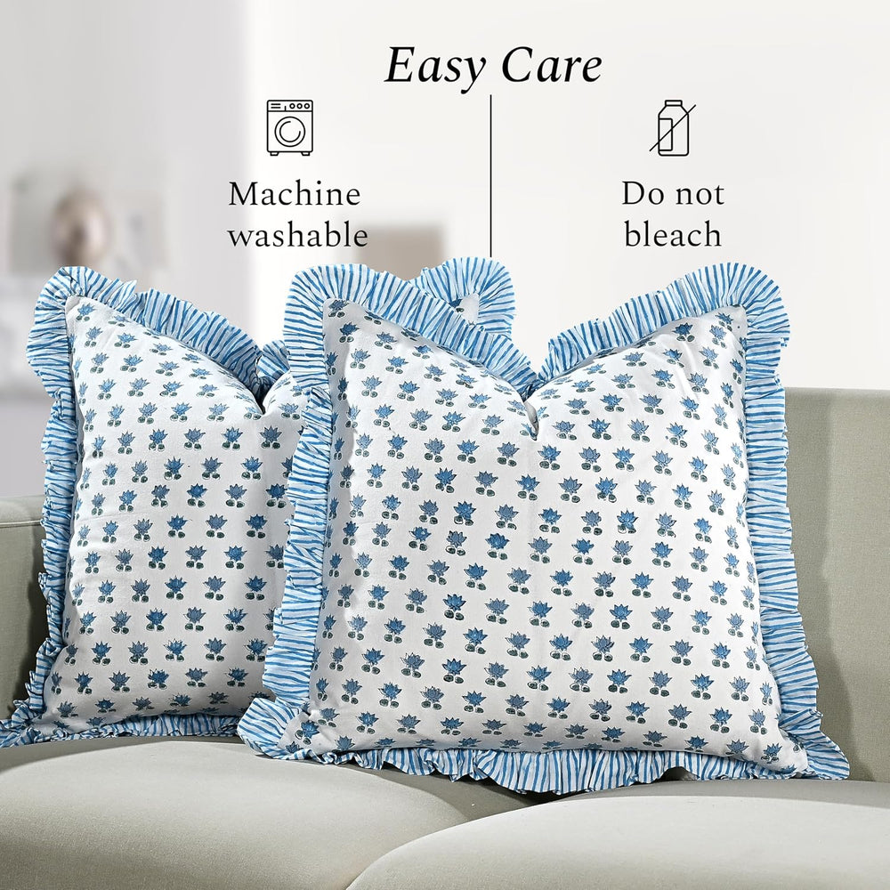 Ruffle Pillow Cover - Arctic Blue