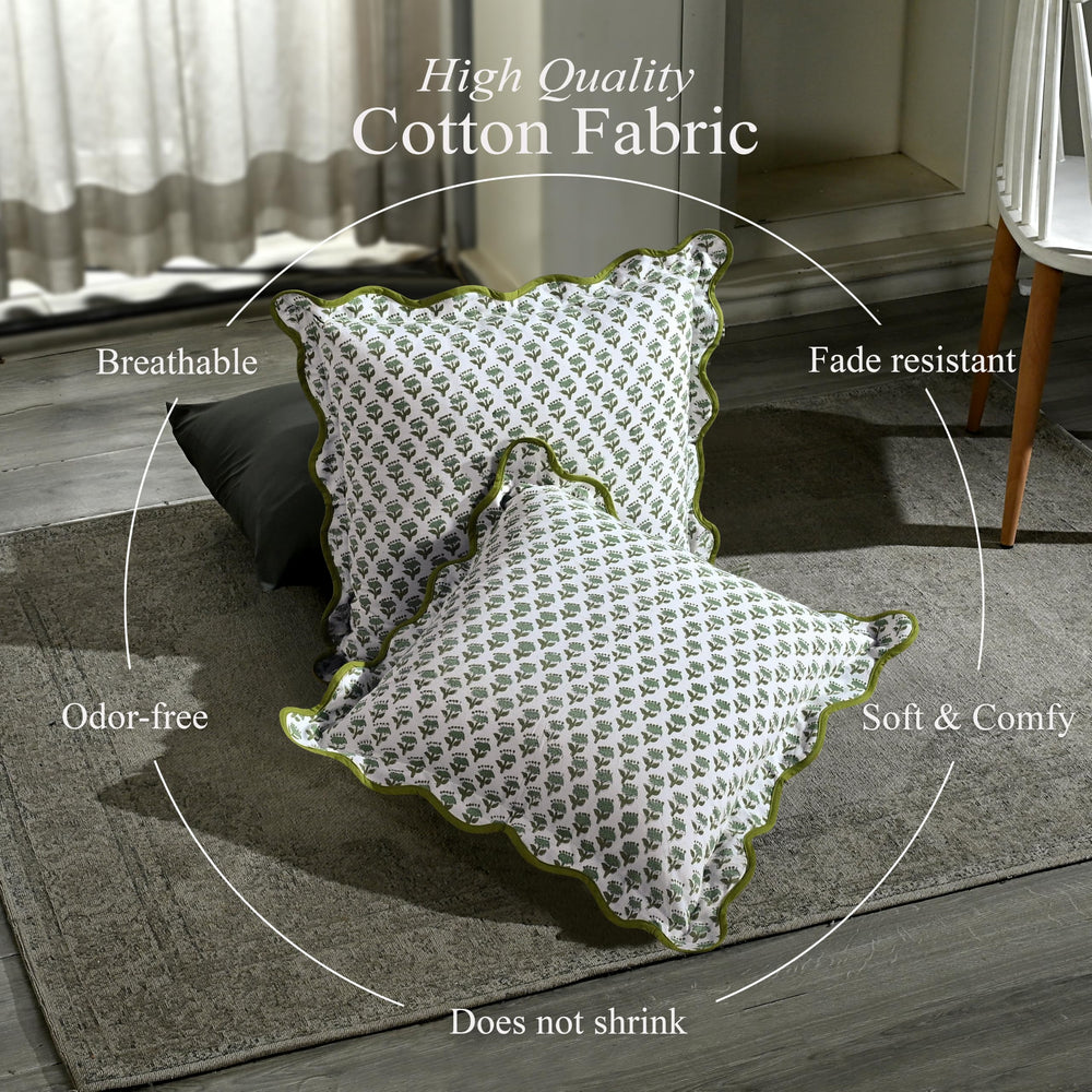 Scalloped Throw Pillow Covers - Emerald Green