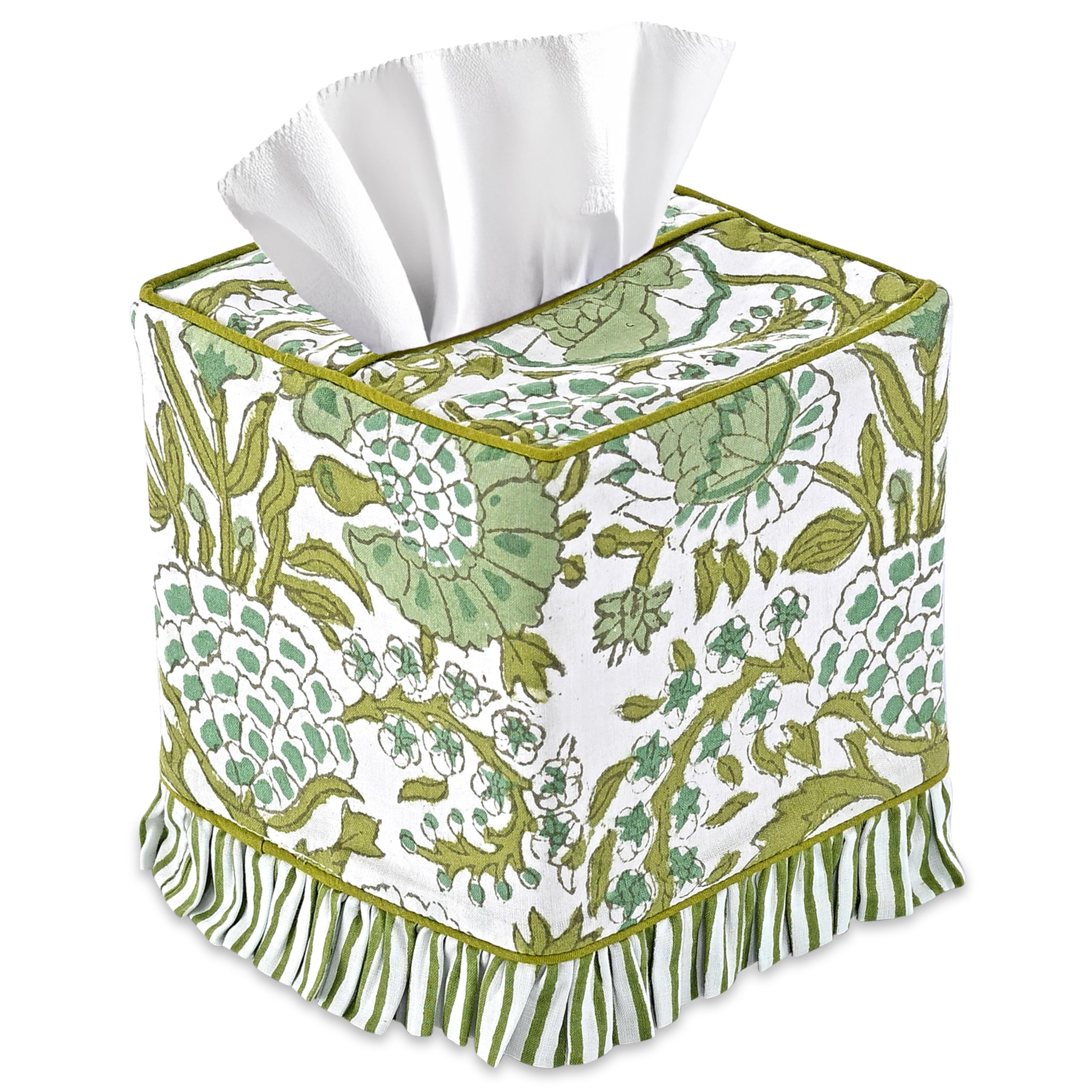 Cotton Ruffle Tissue Box Cover - Agate Green
