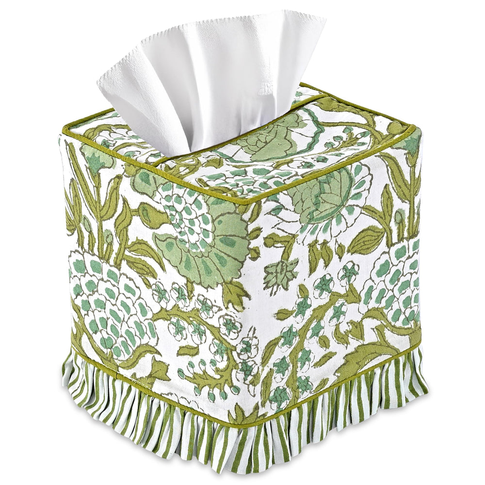 Cotton Ruffle Tissue Box Cover - Agate Green