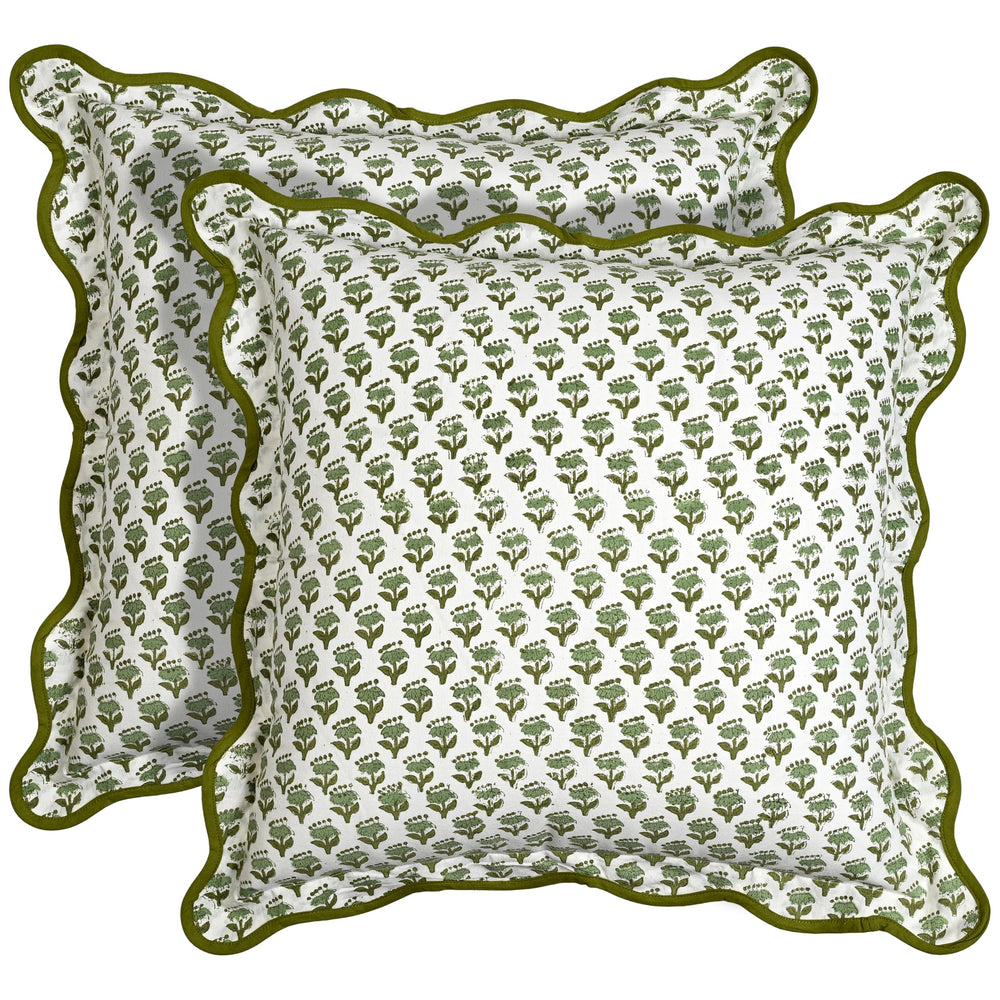 Scalloped Throw Pillow Covers - Emerald Green