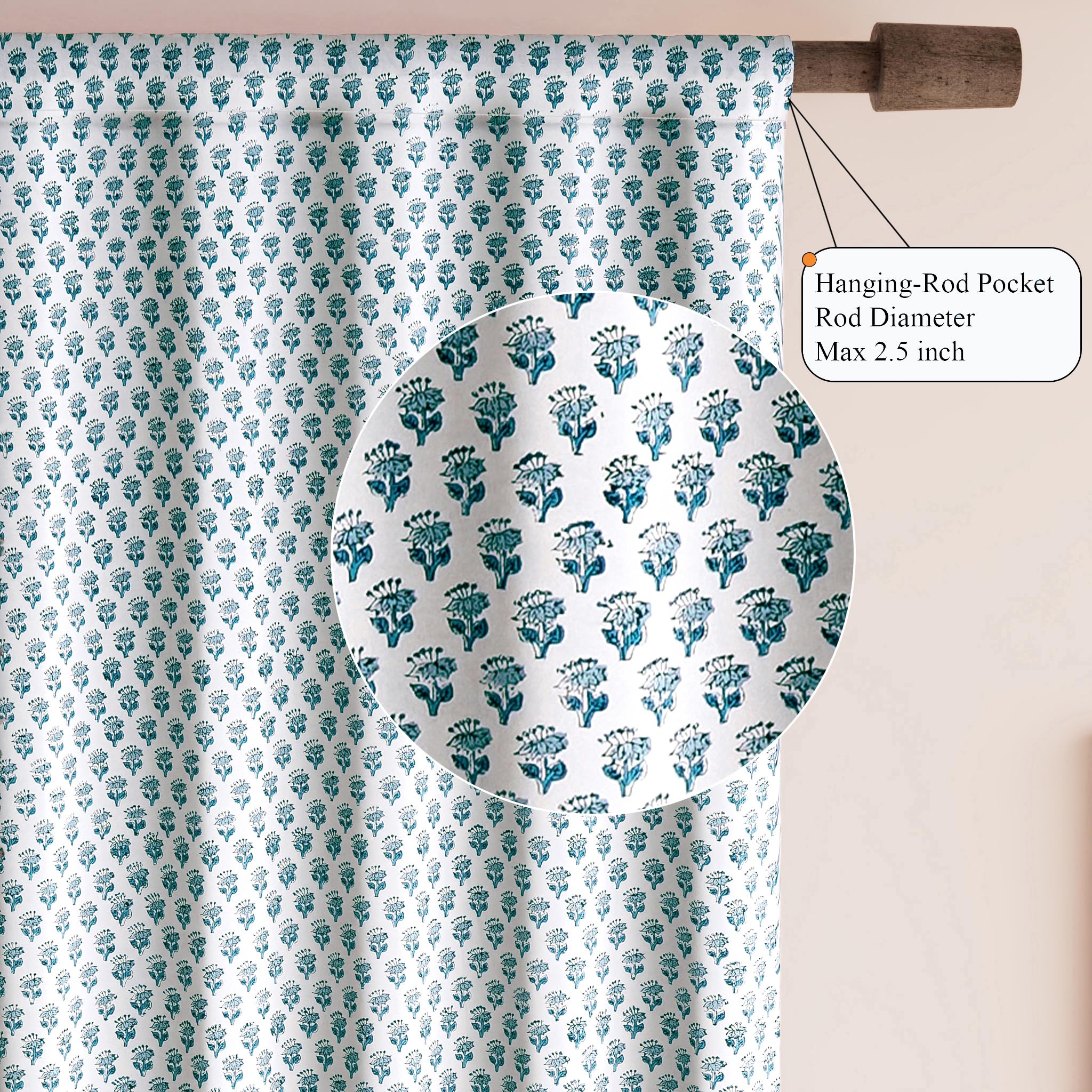 Cotton Block Print Curtain - Apatite Blue