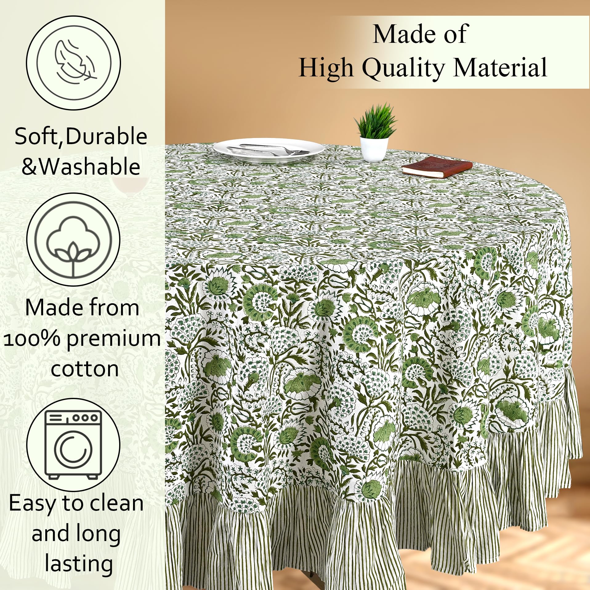 Cotton Ruffle Round Tablecloth - Agate Green