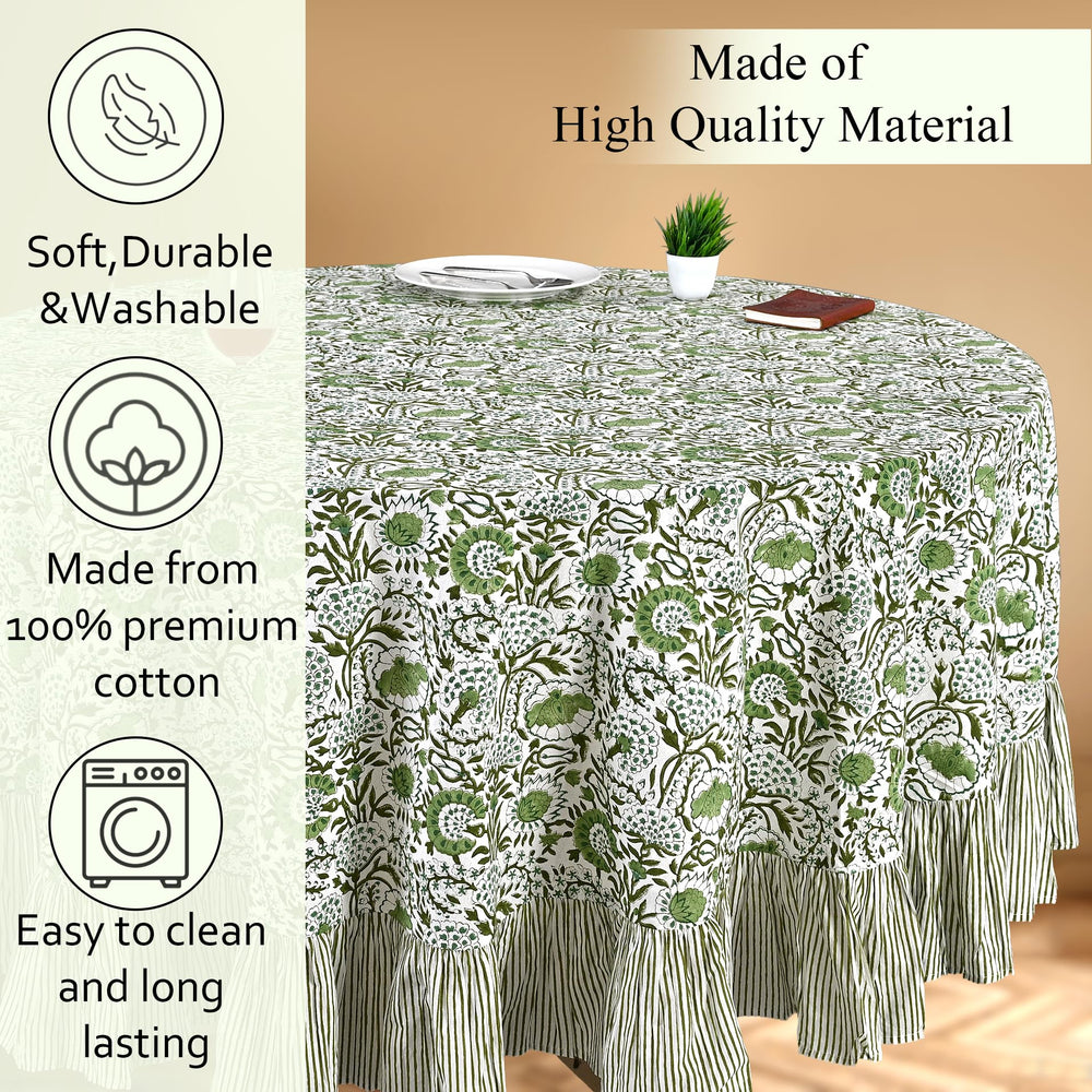 Cotton Ruffle Round Tablecloth - Agate Green