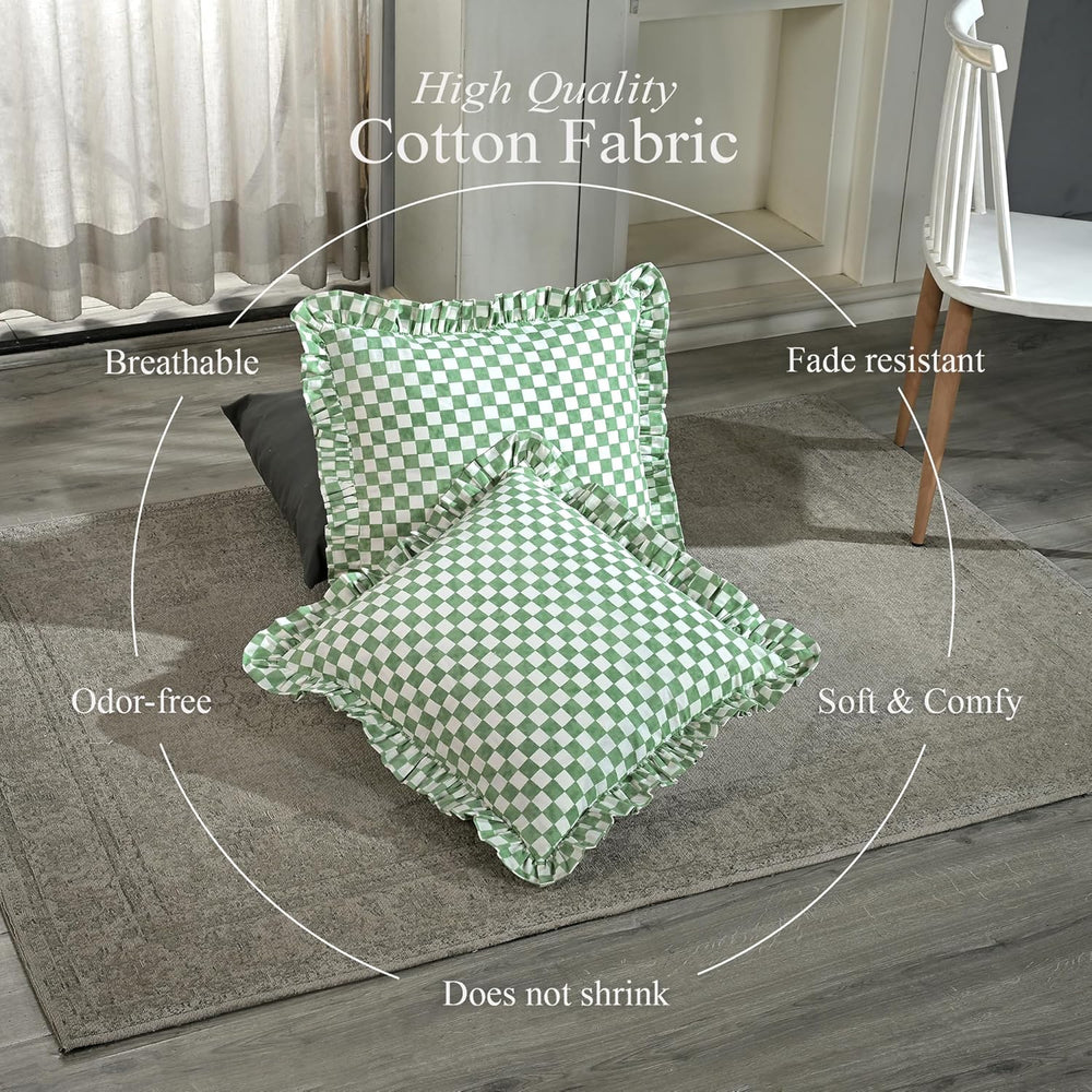 Ruffle Pillow Cover - Hunter Green Gingham