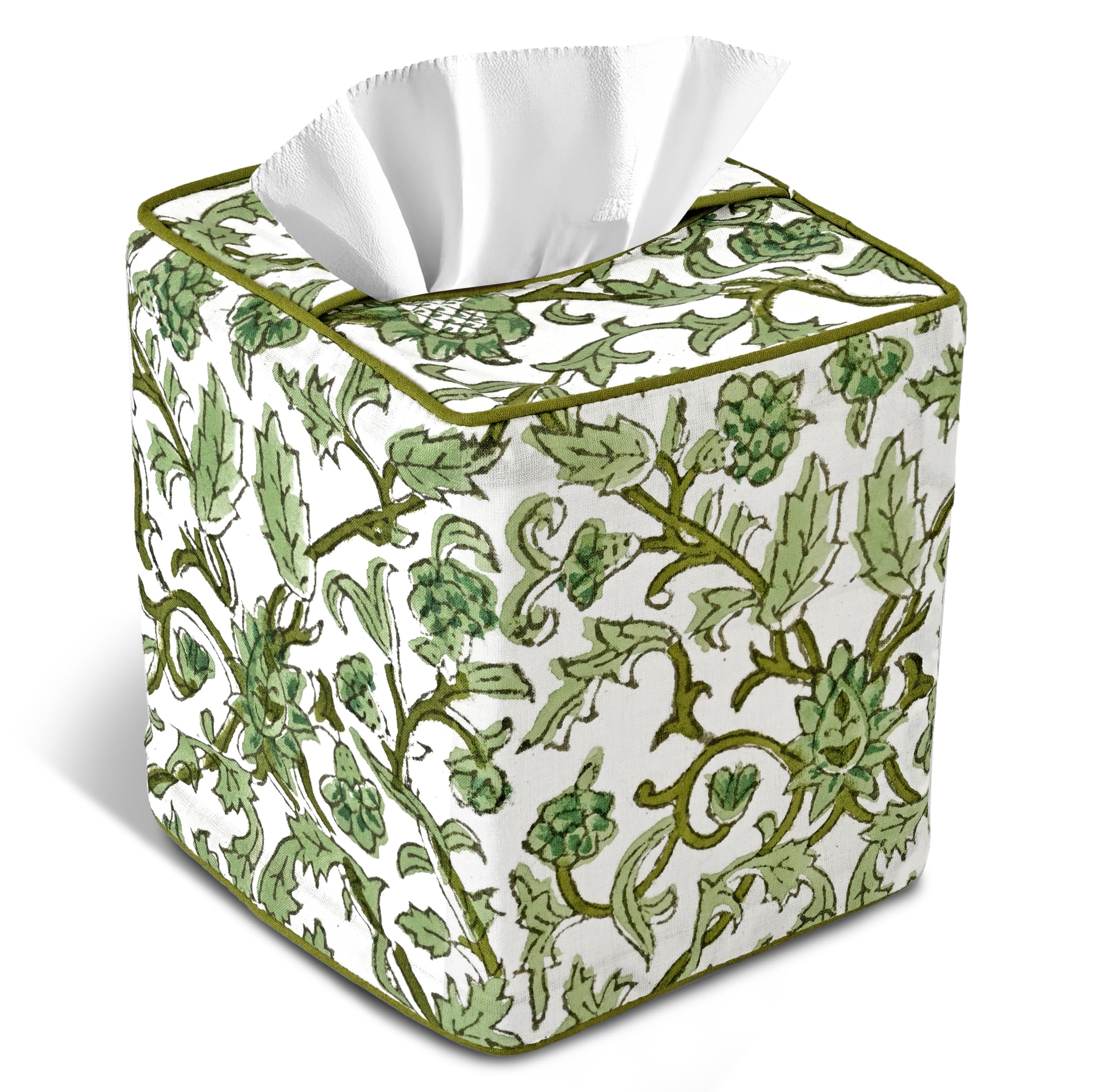 Cotton Tissue Box Cover - Meadow Vine