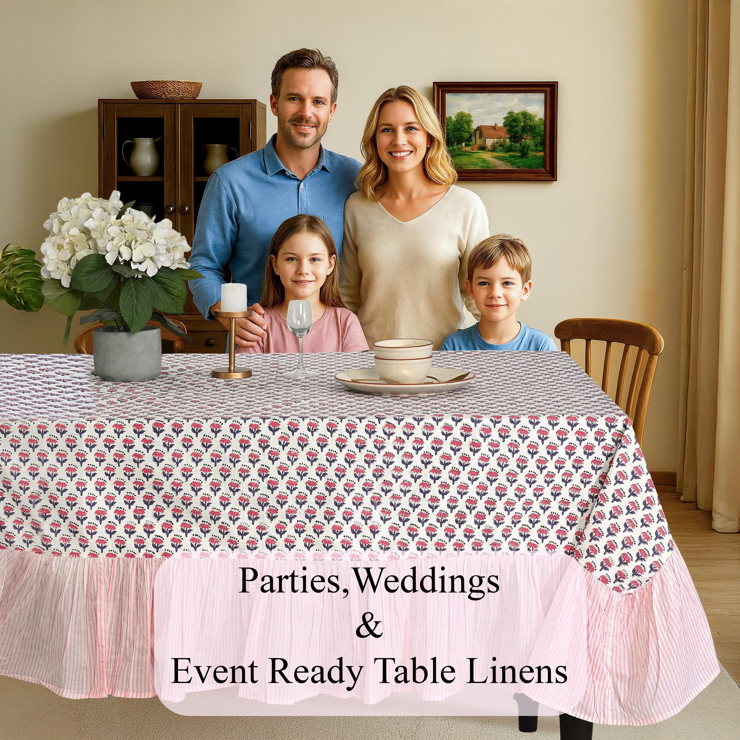Cotton Ruffle Tablecloth - Pink Sapphire