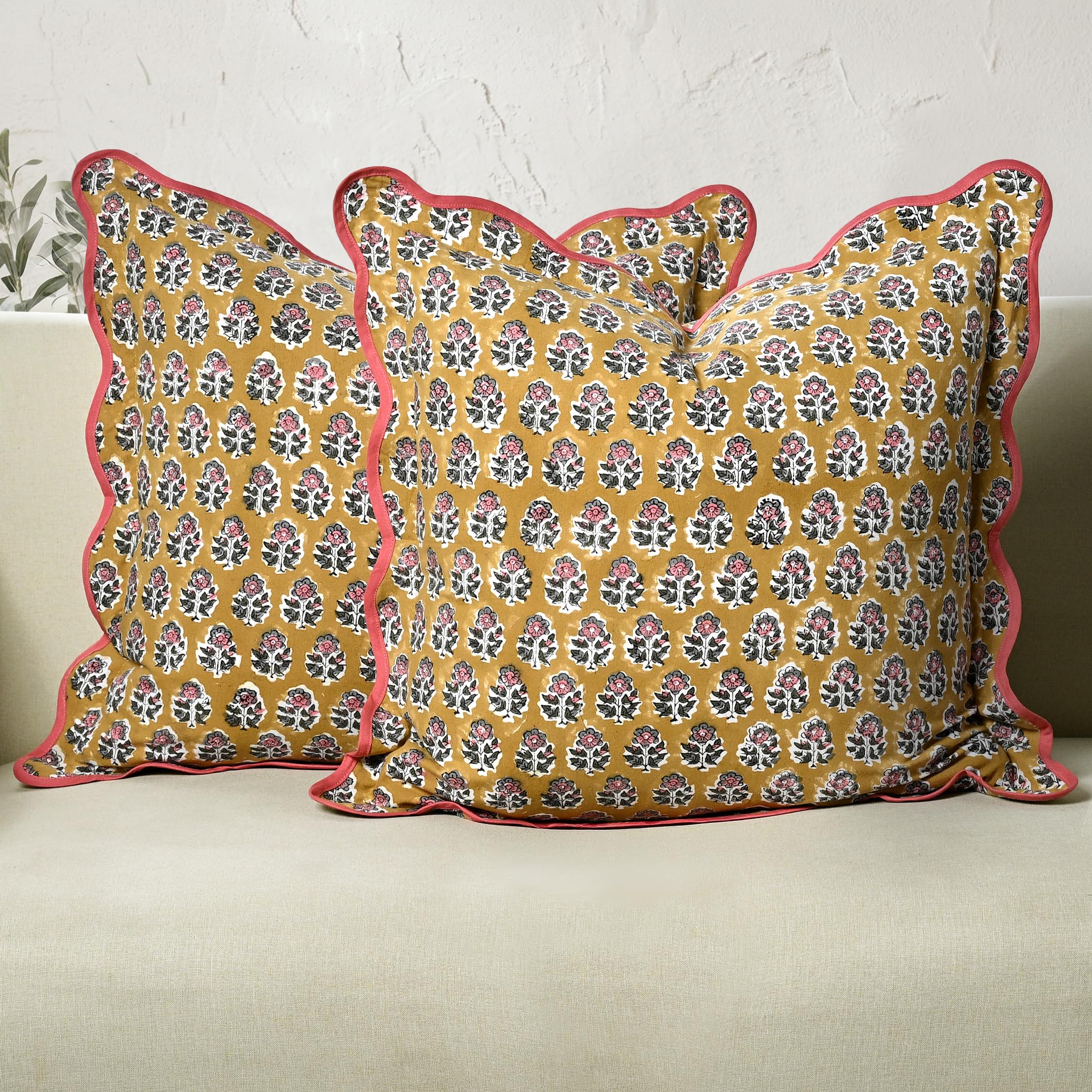 Scalloped Throw Pillow Covers - Yellow Citrine