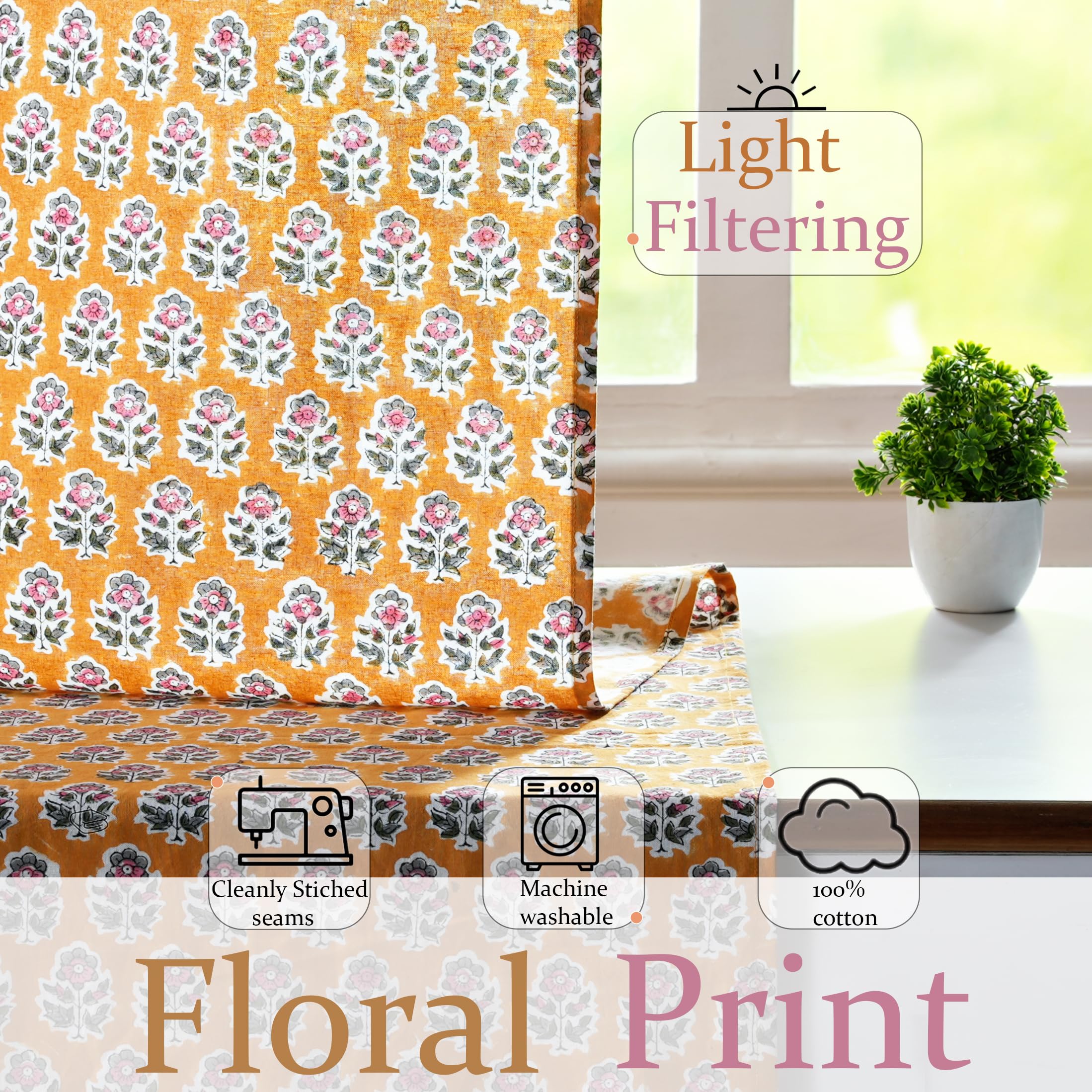 Cotton Block Print Curtain - Yellow Citrine