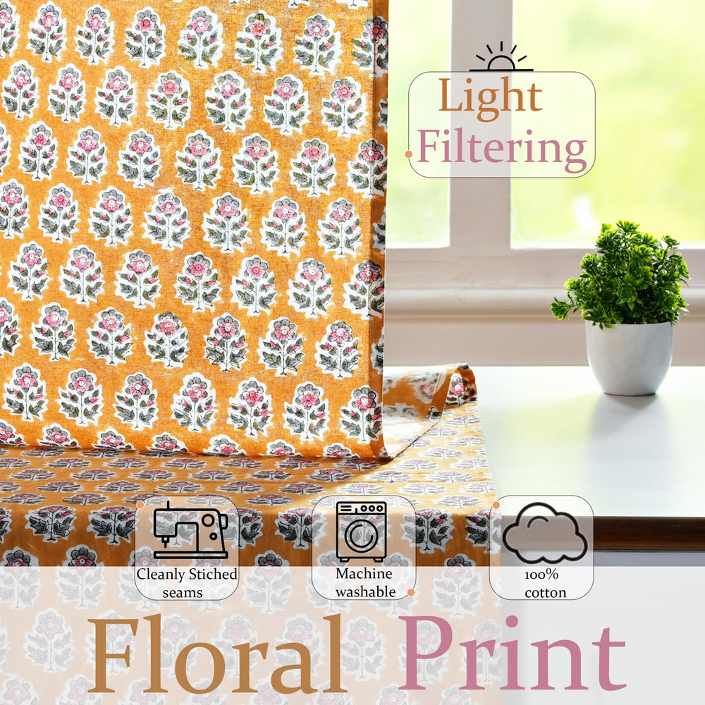 Cotton Block Print Curtain - Yellow Citrine