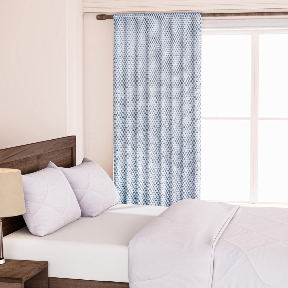 Cotton Block Print Curtain - Apatite Blue