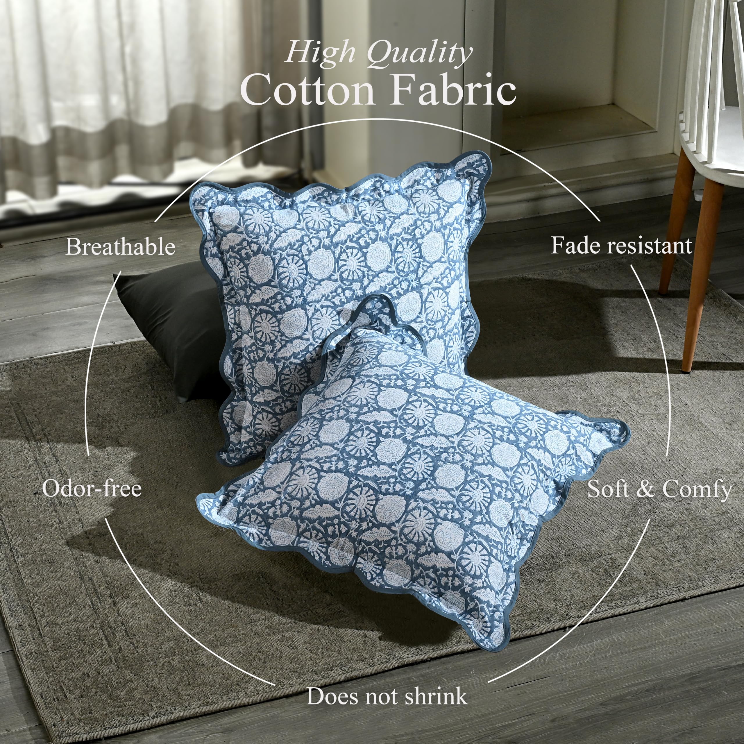 Scalloped Throw Pillow Covers - Blue Meadow
