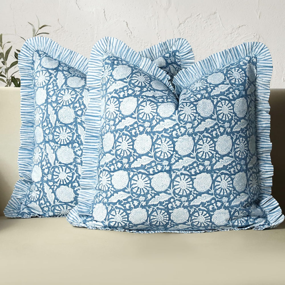 Ruffle Pillow Cover - Blue Meadow