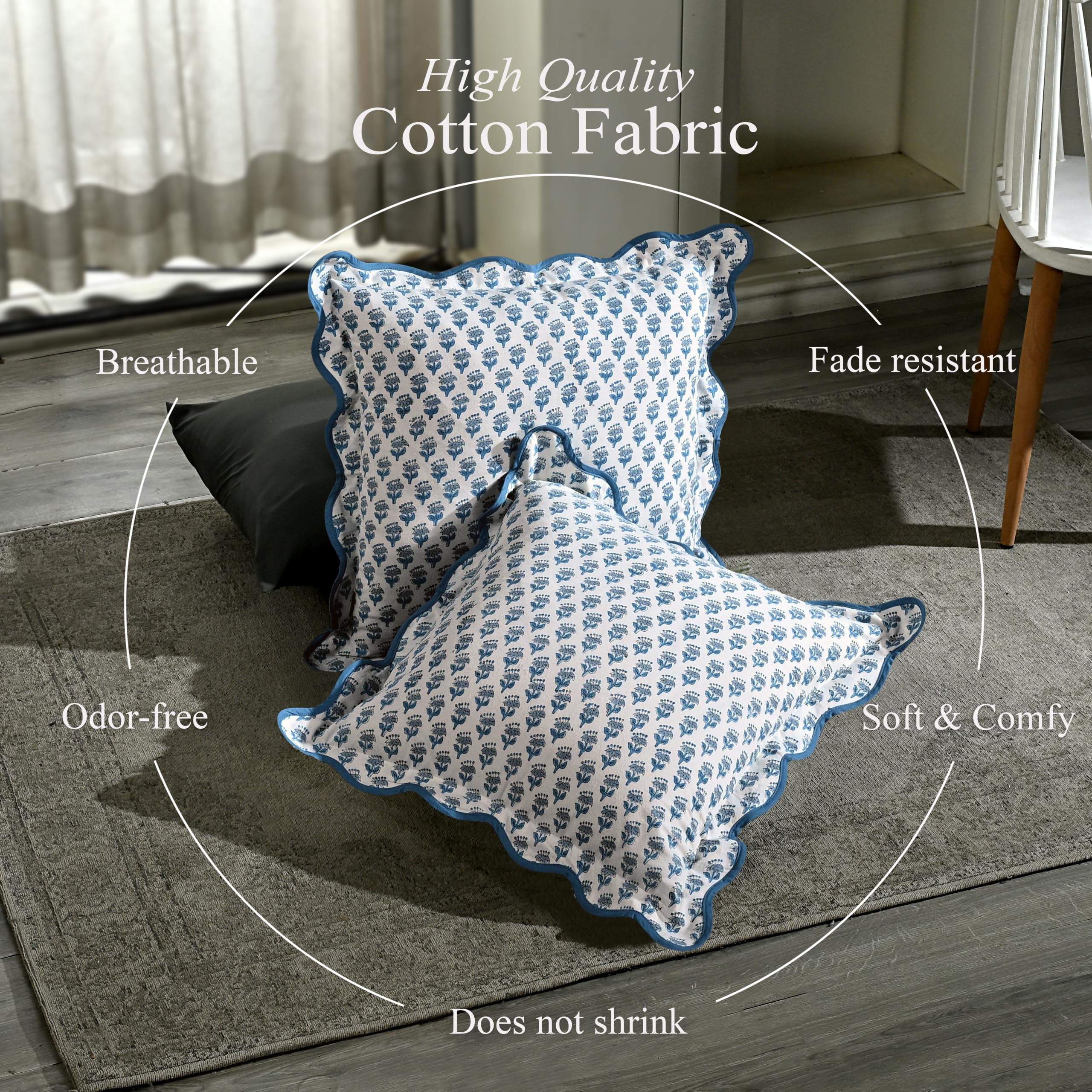 Scalloped Throw Pillow Covers - Apatite Blue