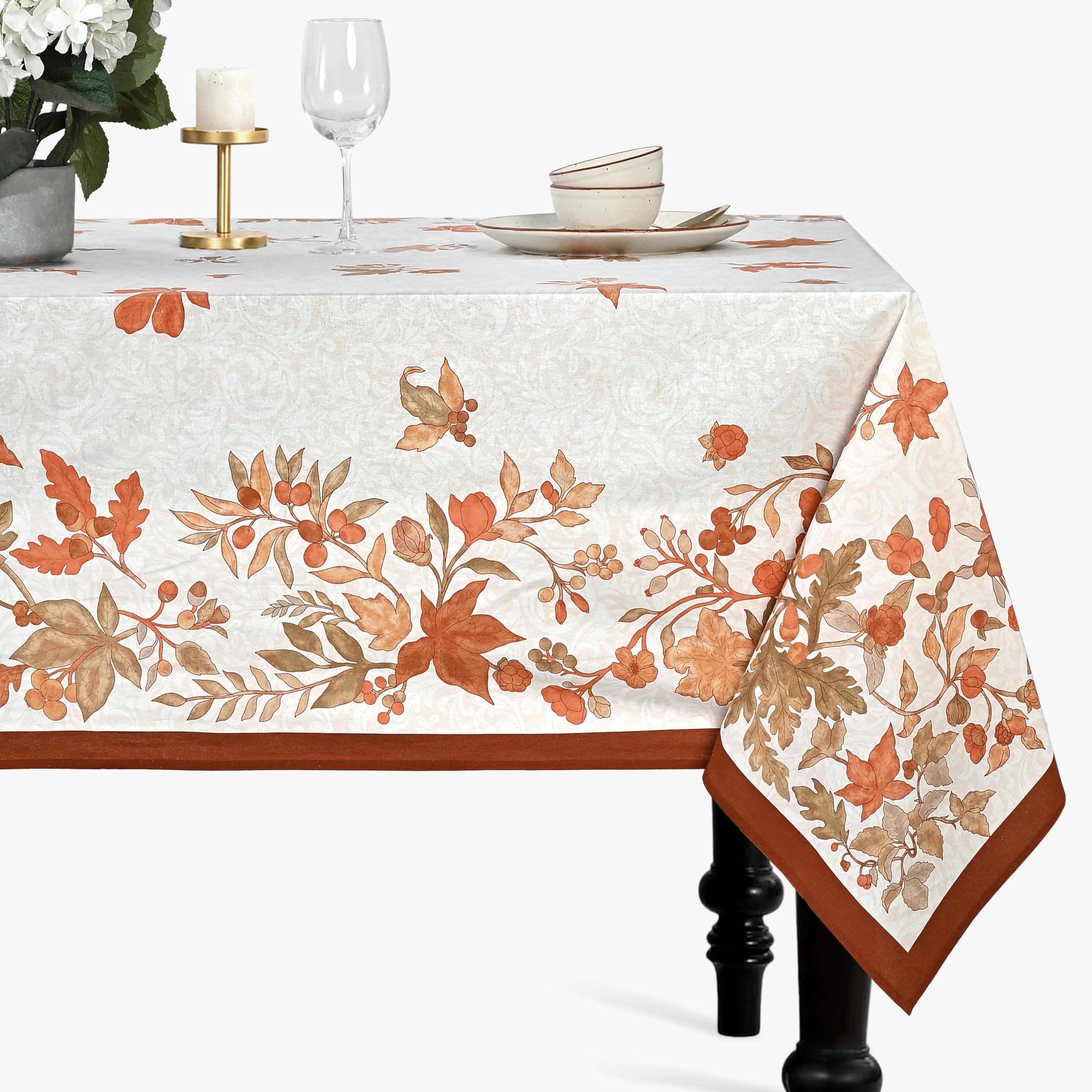 Cotton Printed Tablecloth - Fall Botanical Brown