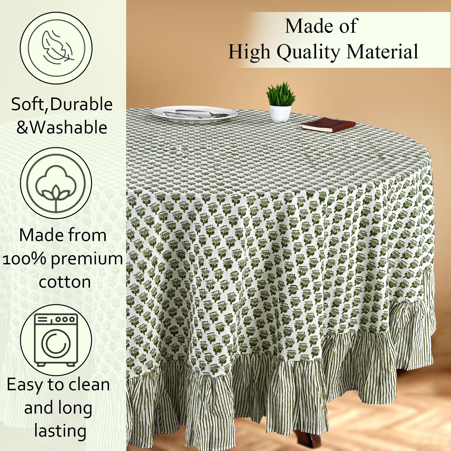 Cotton Ruffle Round Tablecloth - Emerald Green